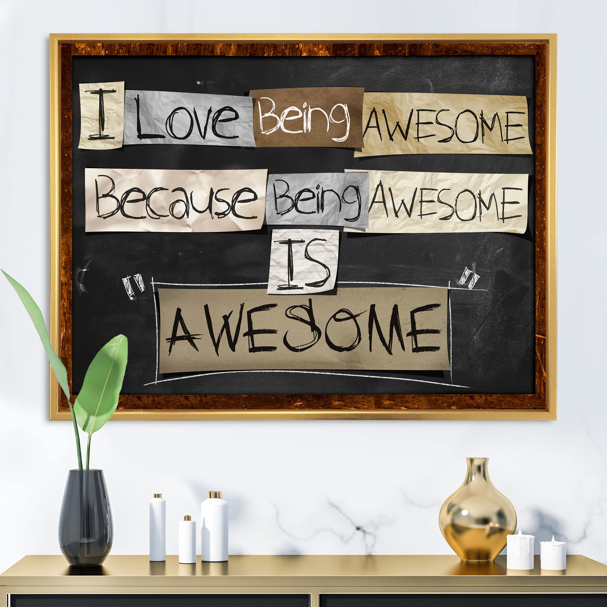 DesignQ 'I Love Being Awesome' Rustic Framed Canvas Wall Art Print - Perfect for Living Room, Bedroom & Office Decor