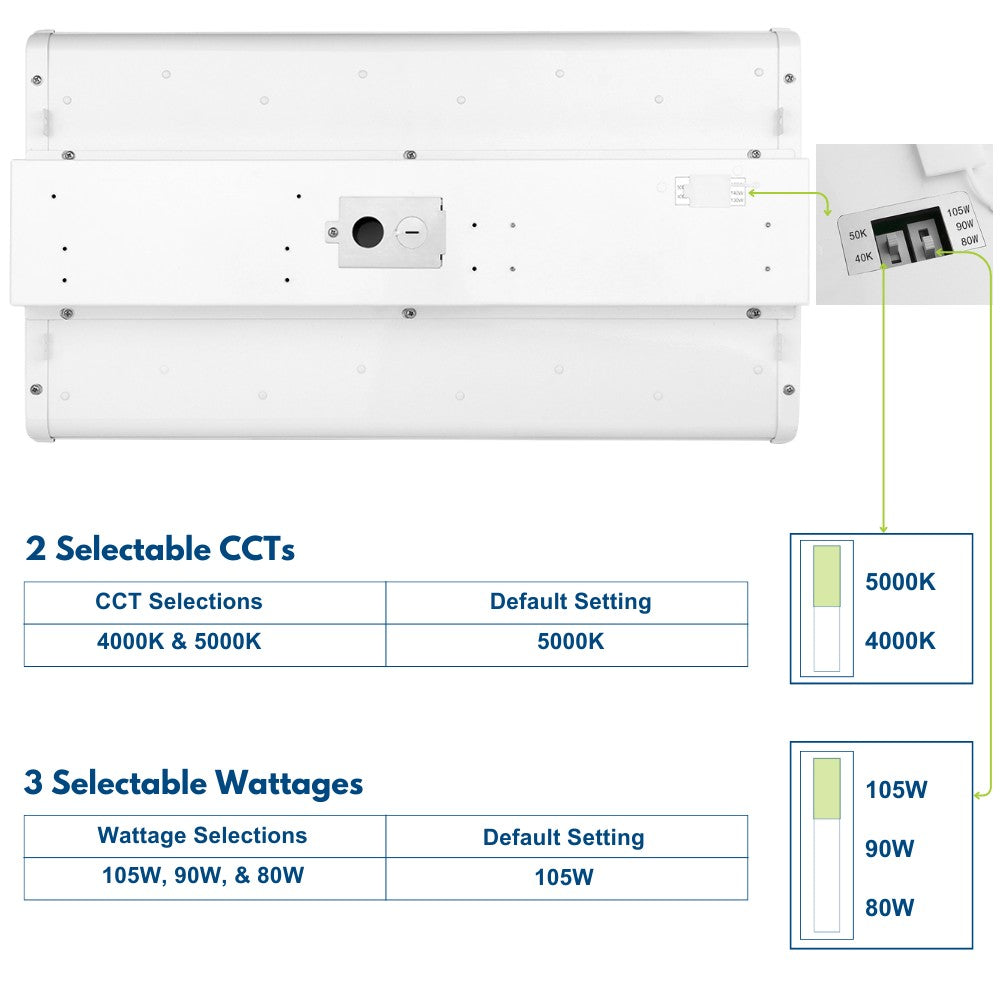 ALTA LED Low Bay Light 2FT - 105W/90W/80W, 16,500 Lumens, 5000K/4000K Selectable, 120-277V, 250W Equivalent - High Efficiency Warehouse Lighting for Industrial, Commercial & Garage Use