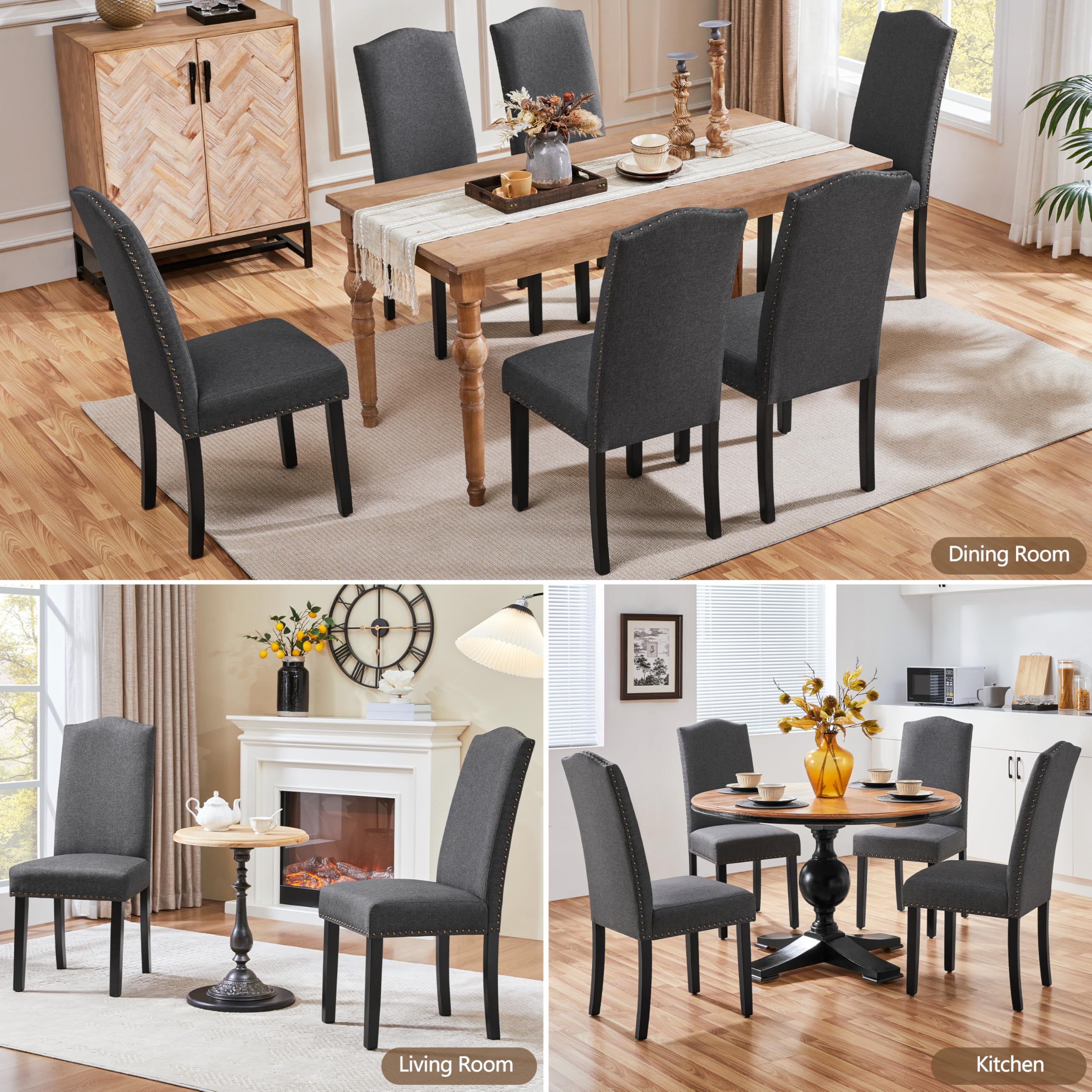 Yaheetech 6-Piece Dark Gray Dining Chairs Set - Rubber Wood Legs & Non-Woven Fabric Armless Chairs for Kitchen, Living Room, Hotel, Wedding, Lounge, Reception - Perfect for Home Dining, Office Meetings, and Event Seating
