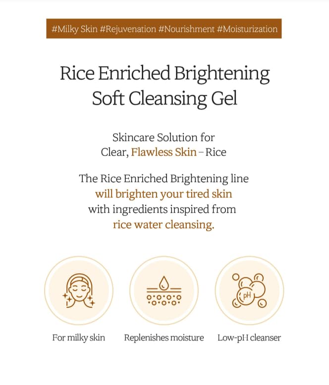 Deoproce Rice Enriched Brightening Soft Cleansing Gel - Gentle Hydrating Face Wash for Glowing Skin | 200ml Korean Skincare | Perfect for Morning & Night Routine, Travel-Friendly Facial Cleanser