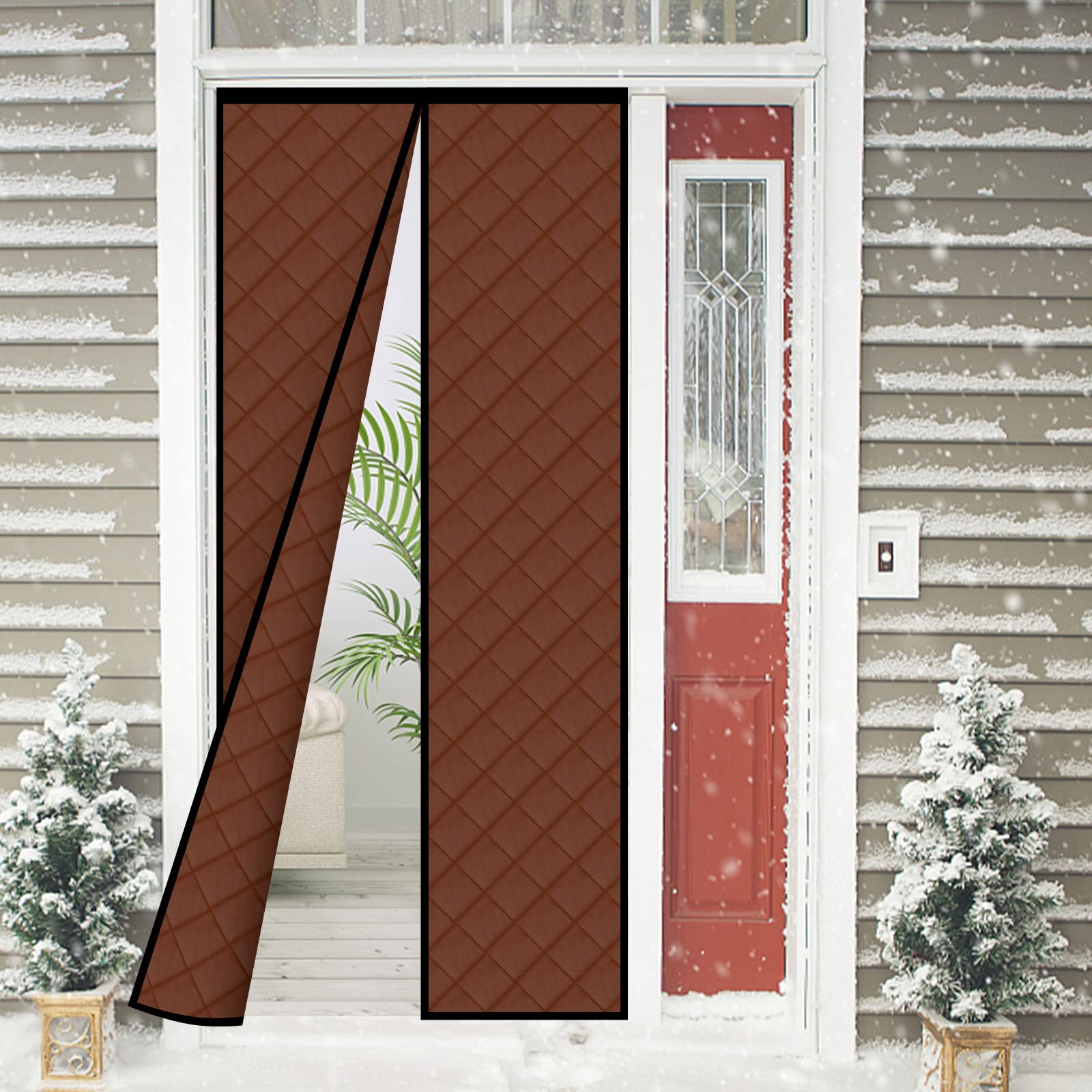 **Magnetic Thermal Insulated Door Curtain - Thickened PU Material, Hands-Free Automatic Closing, Windproof & Waterproof - Fits Doors Up to 34
