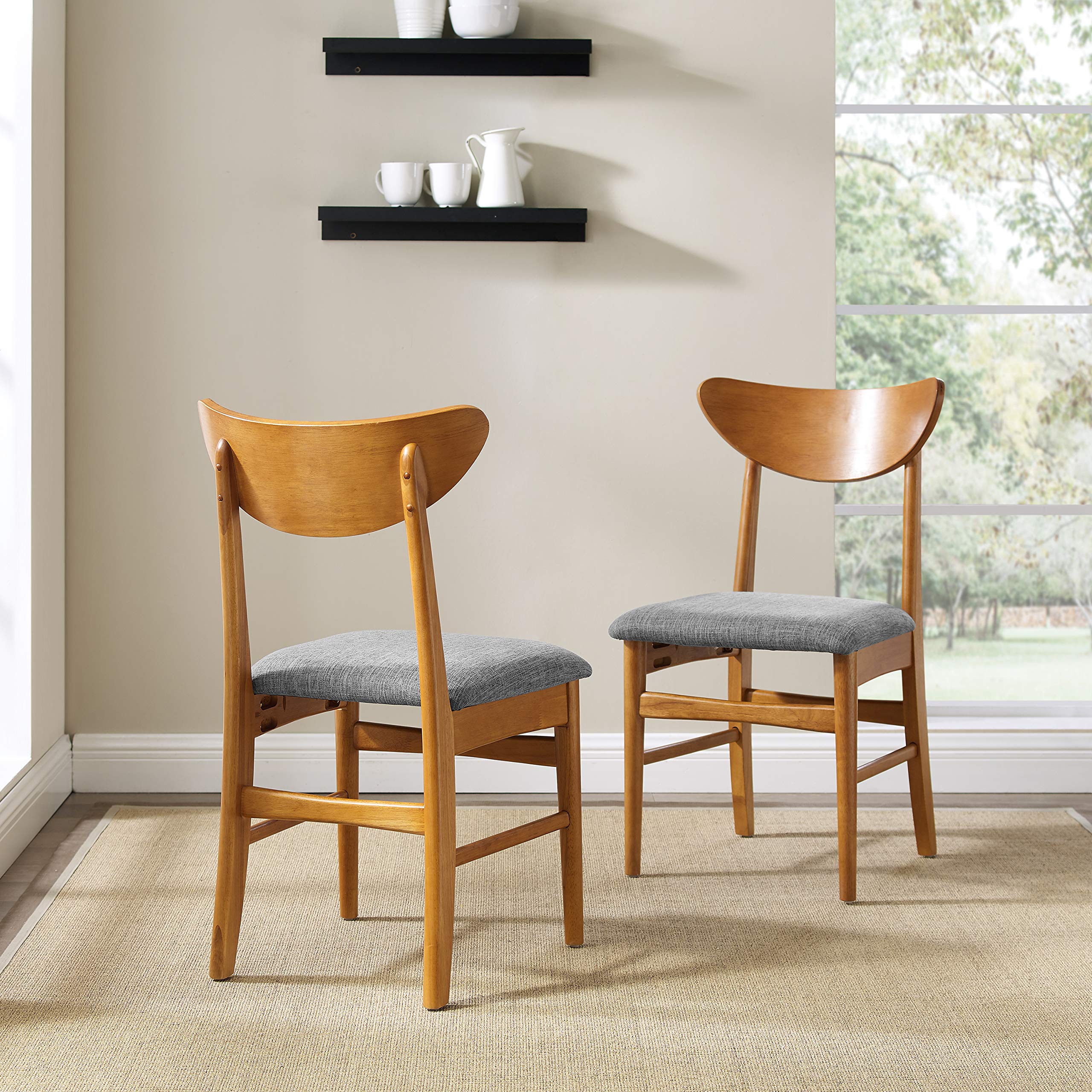 Crosley Furniture Landon Mid Century Modern Wood Dining Chairs with Upholstered Seat - Set of 2 in Acorn Finish - Perfect for Dining Room, Kitchen, and Home Office Decor