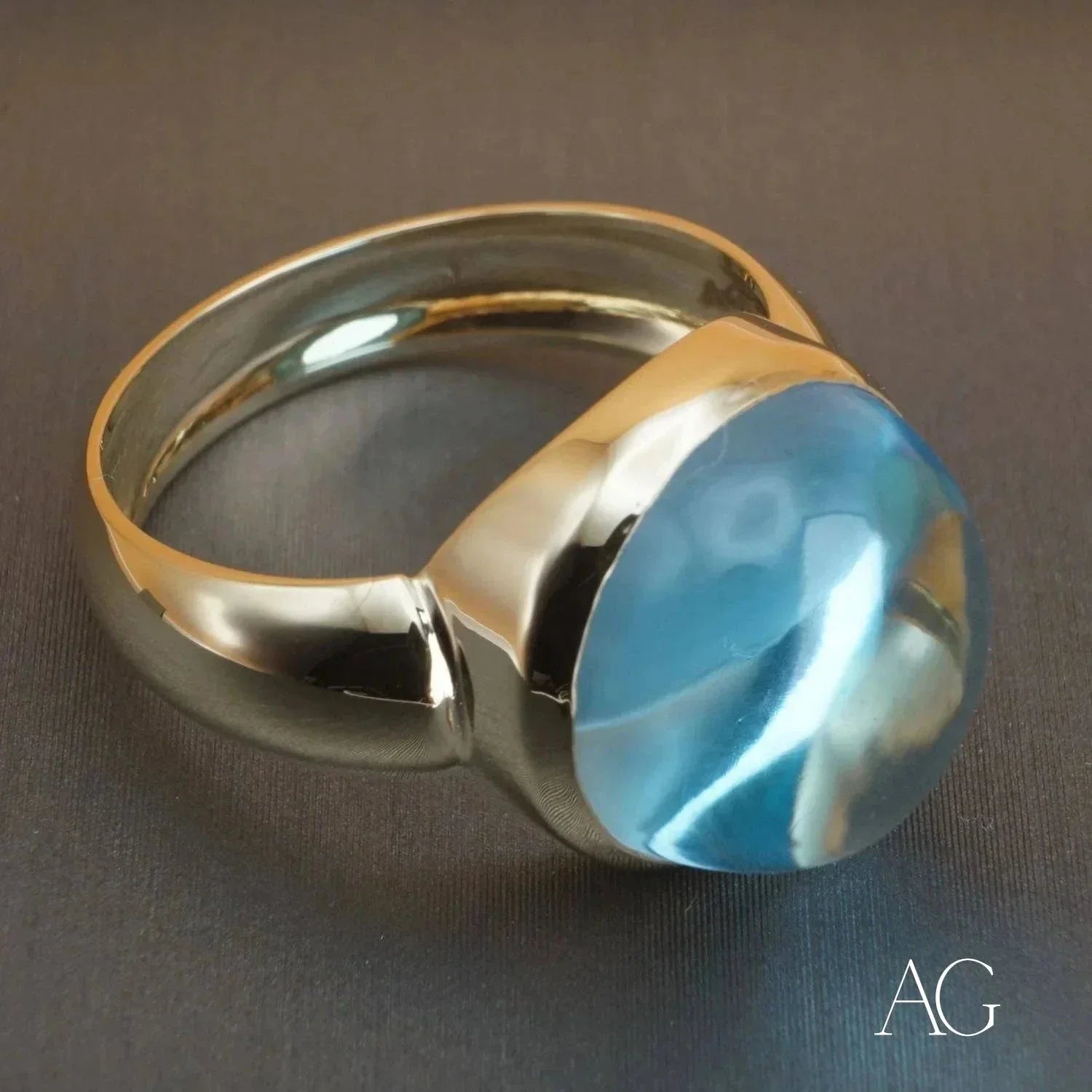 Stunning Cabochon Blue Topaz Ring for Women – Elegant & Serene Jewelry for Everyday Wear, Gifts & Special Occasions