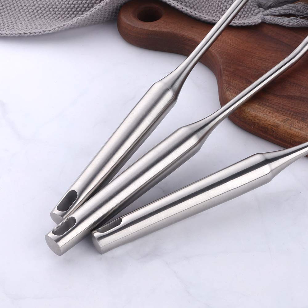 PLESIU 3-Piece Stainless Steel Kitchen Utensil Set - Soup Ladle, Wok Spatula & Slotted Spatula with Vacuum Ergonomic Handle - Perfect for Cooking, Serving & Stirring Soups, Noodles & Stir-Fry Dishes