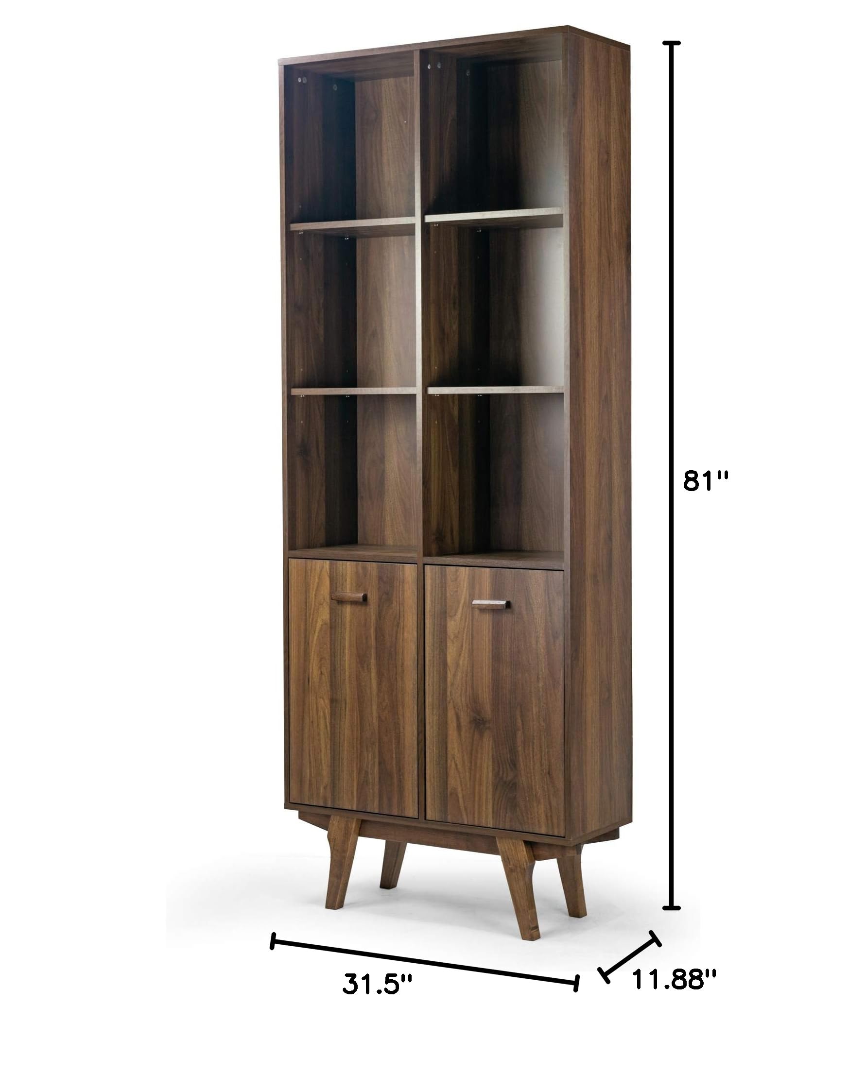 Ansel Wood Bookcase Display Shelf with Storage Cabinet in Walnut - Stylish Living Room Furniture for Home Office & Modern Decor
