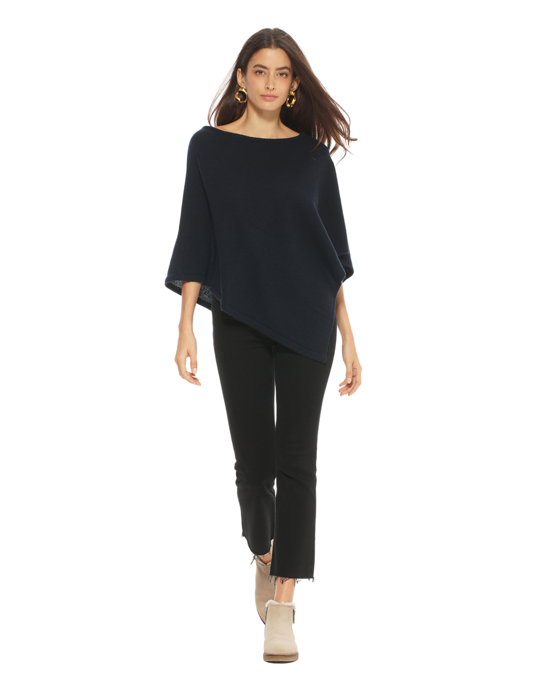 Luxury Women's Pure Cashmere Capelet Poncho - Soft & Warm Night Blue Shawl Wrap for Fall & Winter | Perfect for Office, Evening Parties & Travel
