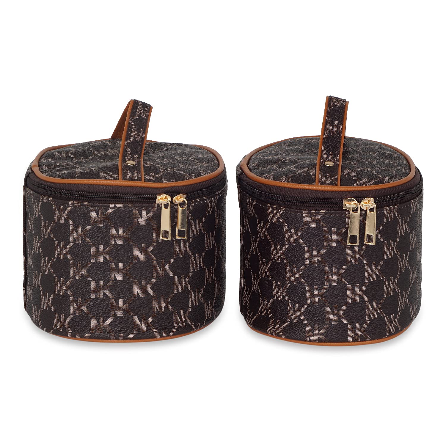 Ayaha 2-Piece Makeup Organizer Set - Cosmetic & Jewelry Storage Box, Vanity Tray for Girls - Perfect for Travel, Home & Bridal Trousseau (Brown)