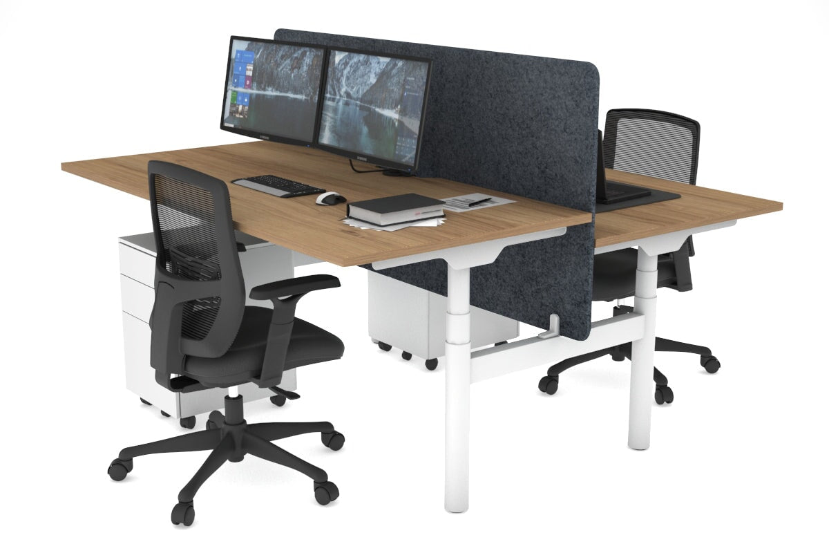 Flexi Premium Height Adjustable 2-Person H Bench Workstation - White Frame [1400L x 800W with Cable Management] - Ideal for Office, Home Workspace & Collaborative Environments