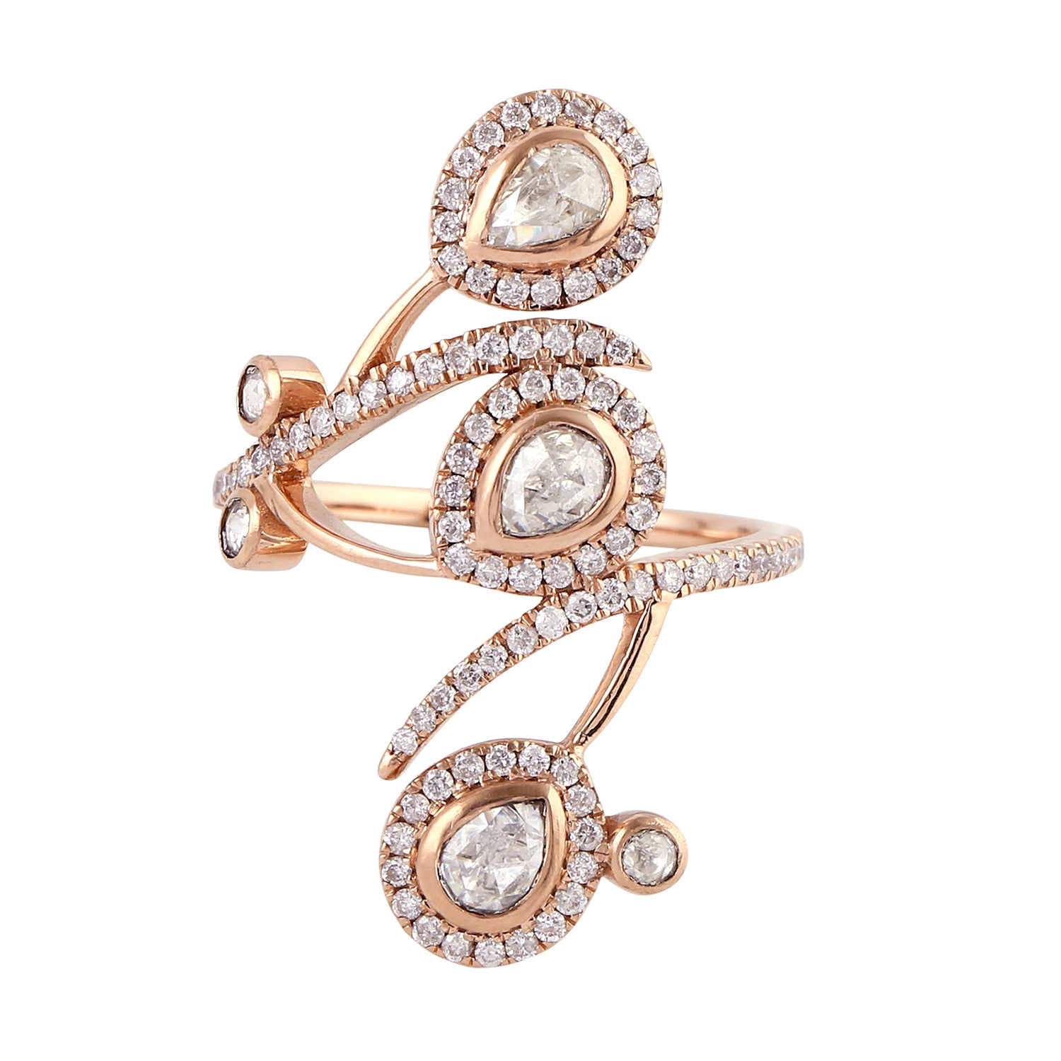 18k Rose Gold Micro Pave Rose Cut Diamond Ring - Elegant Long Band for Engagement, Wedding, Anniversary & Special Occasions