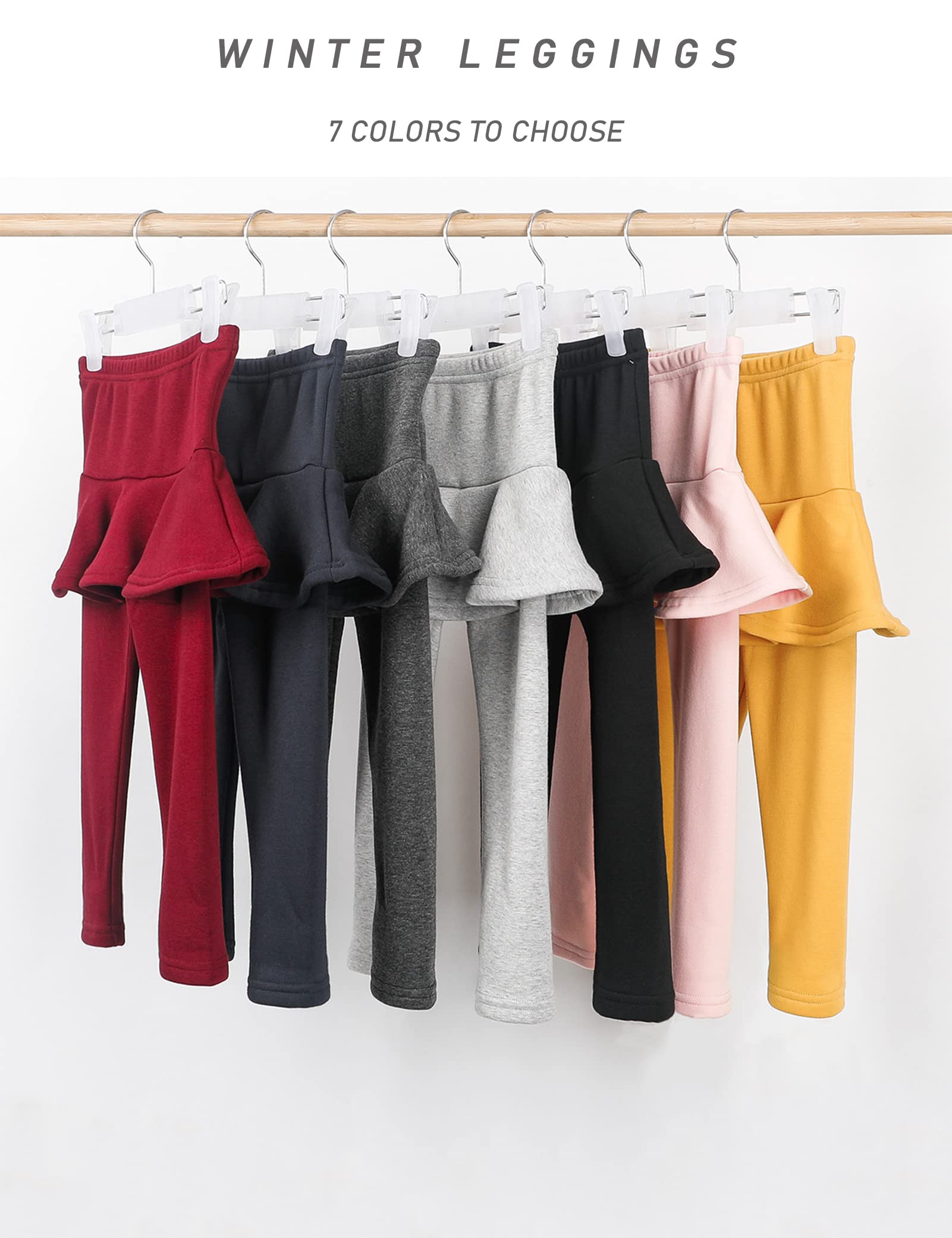 Kiench Girls' Winter Warm Fleece-Lined Leggings with Ruffle Skirt - Soft Cotton Thermal Pants for Cold Weather | Perfect for School, Playdates & Outdoor Activities