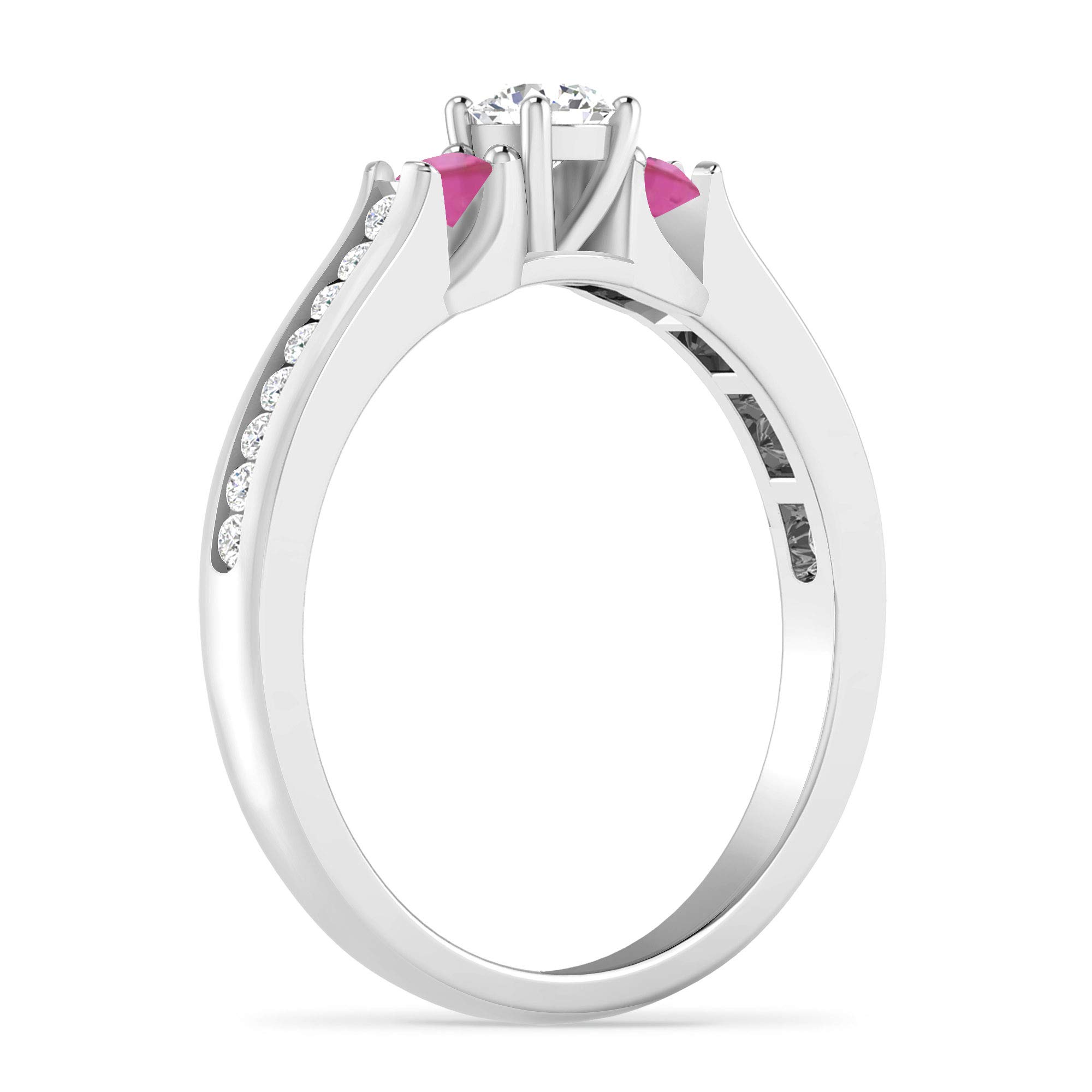 Inspereza 10K Gold 1/2 Carat Round Diamond & Pink Tourmaline Three Stone Engagement Ring | Size 5-8, H-I Color, I2-I3 Clarity | Perfect for Wedding Proposals, Anniversaries & Romantic Gifts