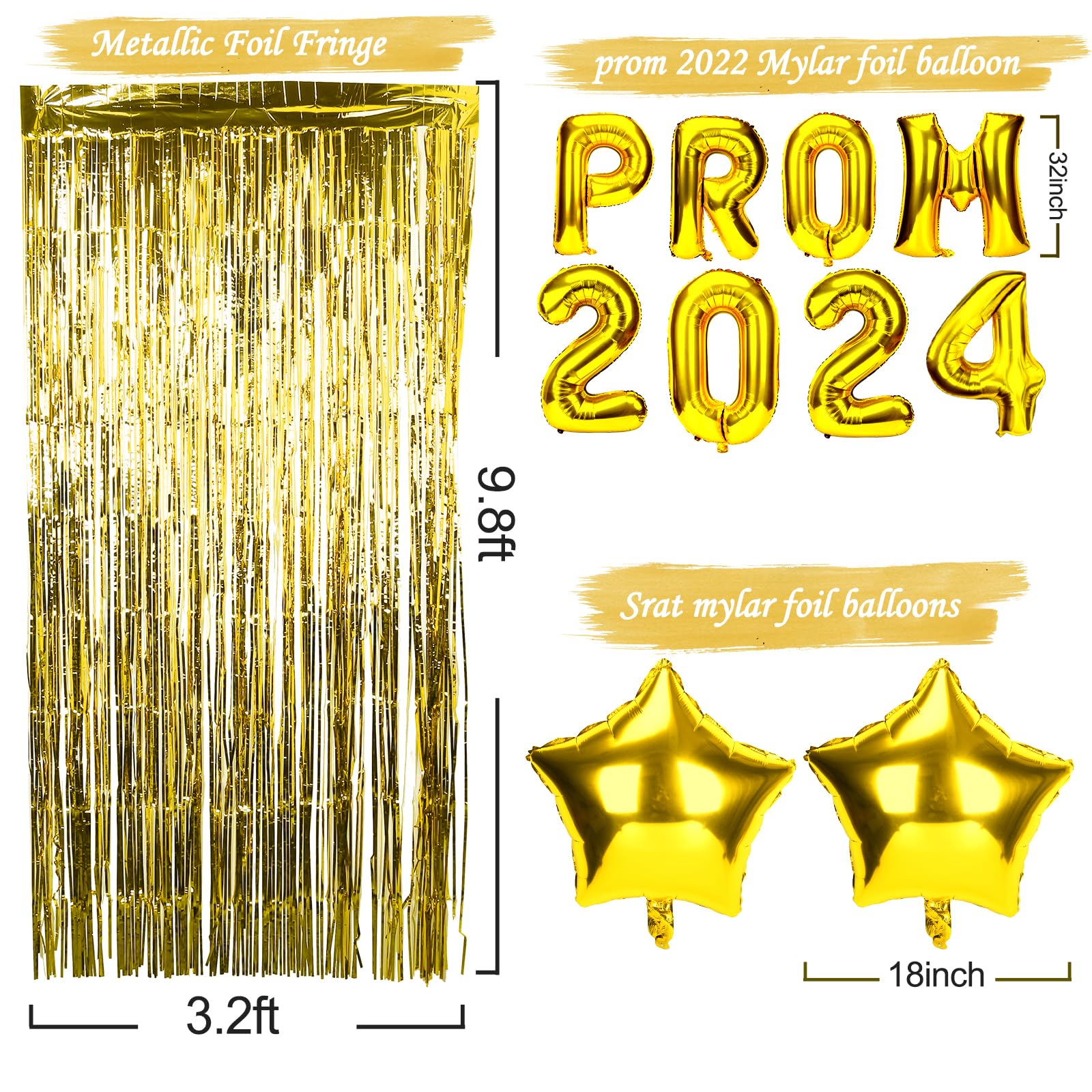 Prom 2025 Balloon Kit - 32 Inch Gold Letter Balloons for High School Graduation Party Decorations | Class of 2025 Prom Night Decor, Graduation Ceremony & Senior Celebration Balloons