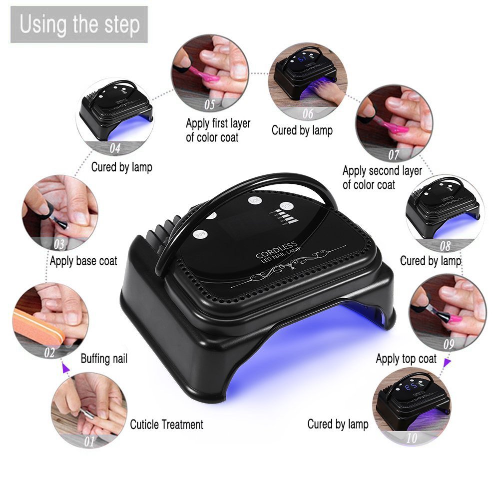 64W UV LED Nail Dryer Lamp - Cordless Rechargeable Manicure Light with Auto Sensor & 15/30/45/60s Timer - Professional Gel Polish Curing Tool for Home Salon & Nail Art - Perfect for DIY Manicures, Gel Extensions & Nail Art Designs