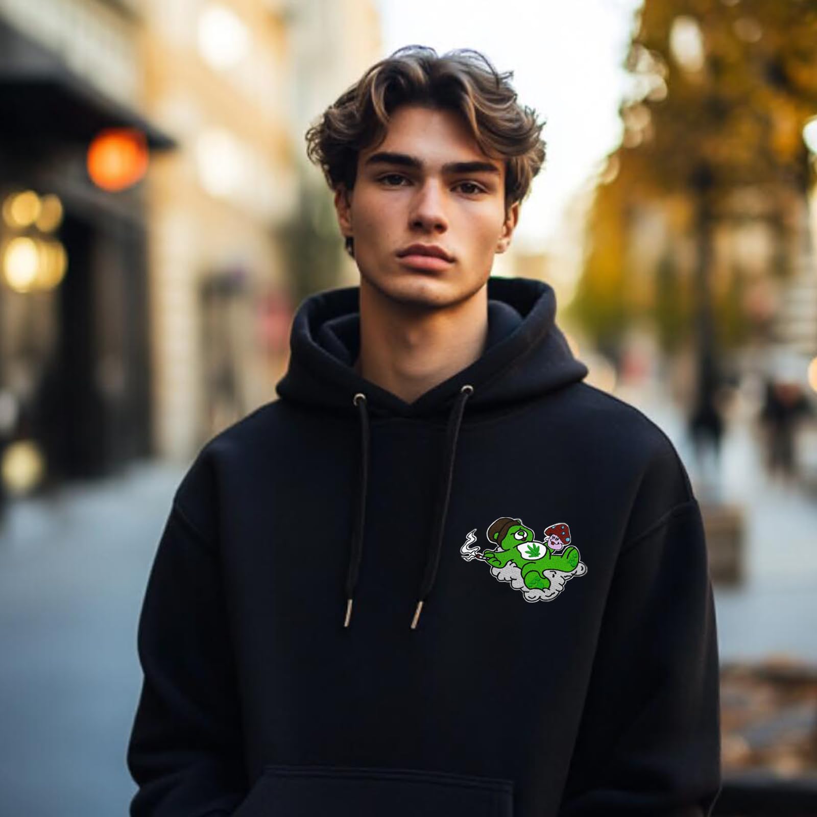 3.5'' Funny Meme Bear Smoking Cannabis Leaf Embroidered Iron On Patch - Perfect for DIY Jackets, Backpacks & Denim Customization