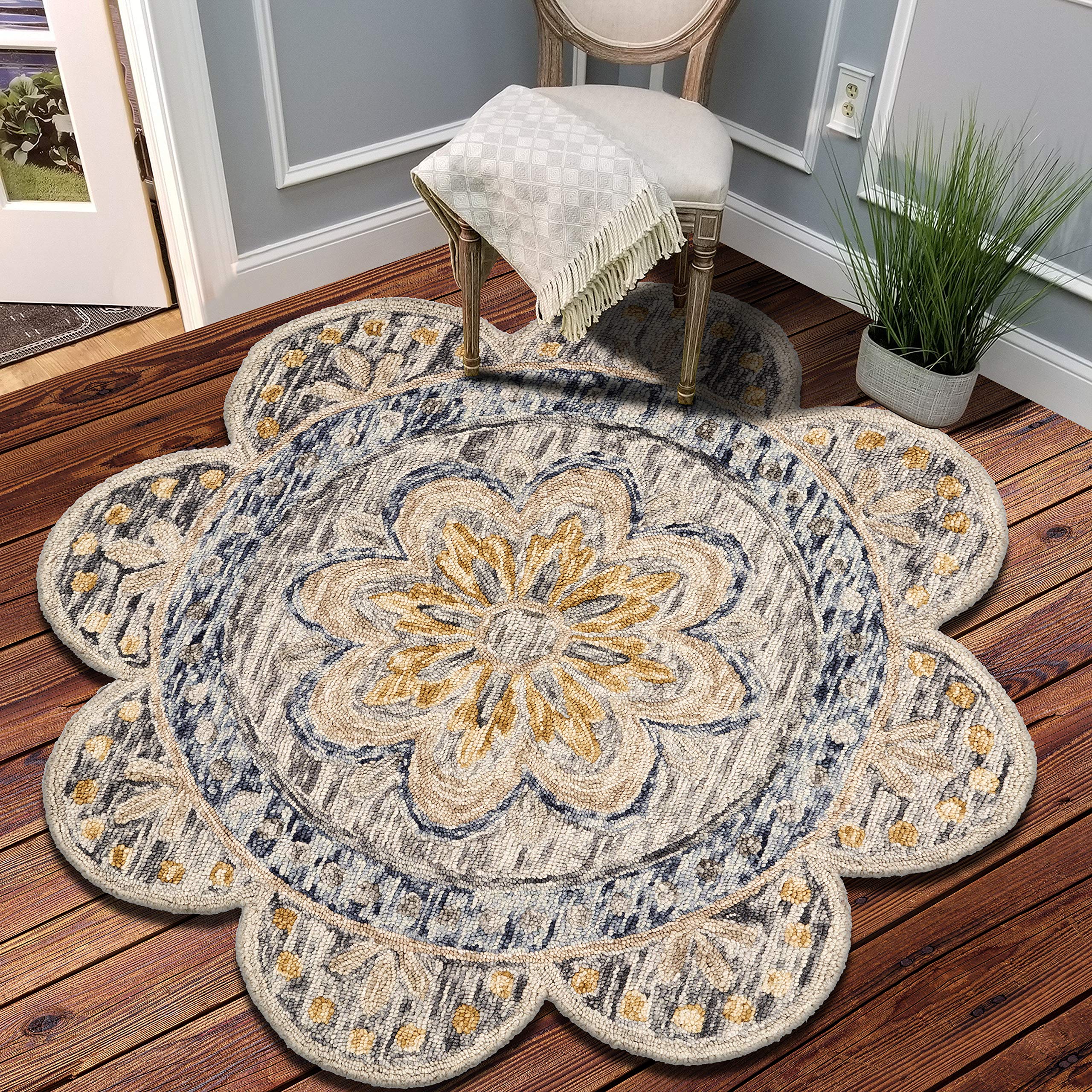 LR Home 6ft Round Indoor Wool Area Rug - Hand Woven Modern Farmhouse Boho Rug for Living Room, Bedroom, Office Decor | Soft Gray/Beige Large Round Rug | Perfect for Cozy Living Spaces, Nursery, Entryway & Home Staging