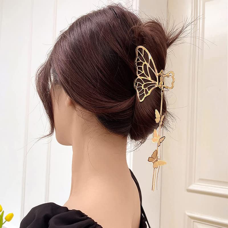 Butterfly Hair Clips for Women - 1PC Gold Metal Hair Claw Clip with Non-Slip Grip, Fashion Hair Accessories for Party, Wedding, or Everyday Style