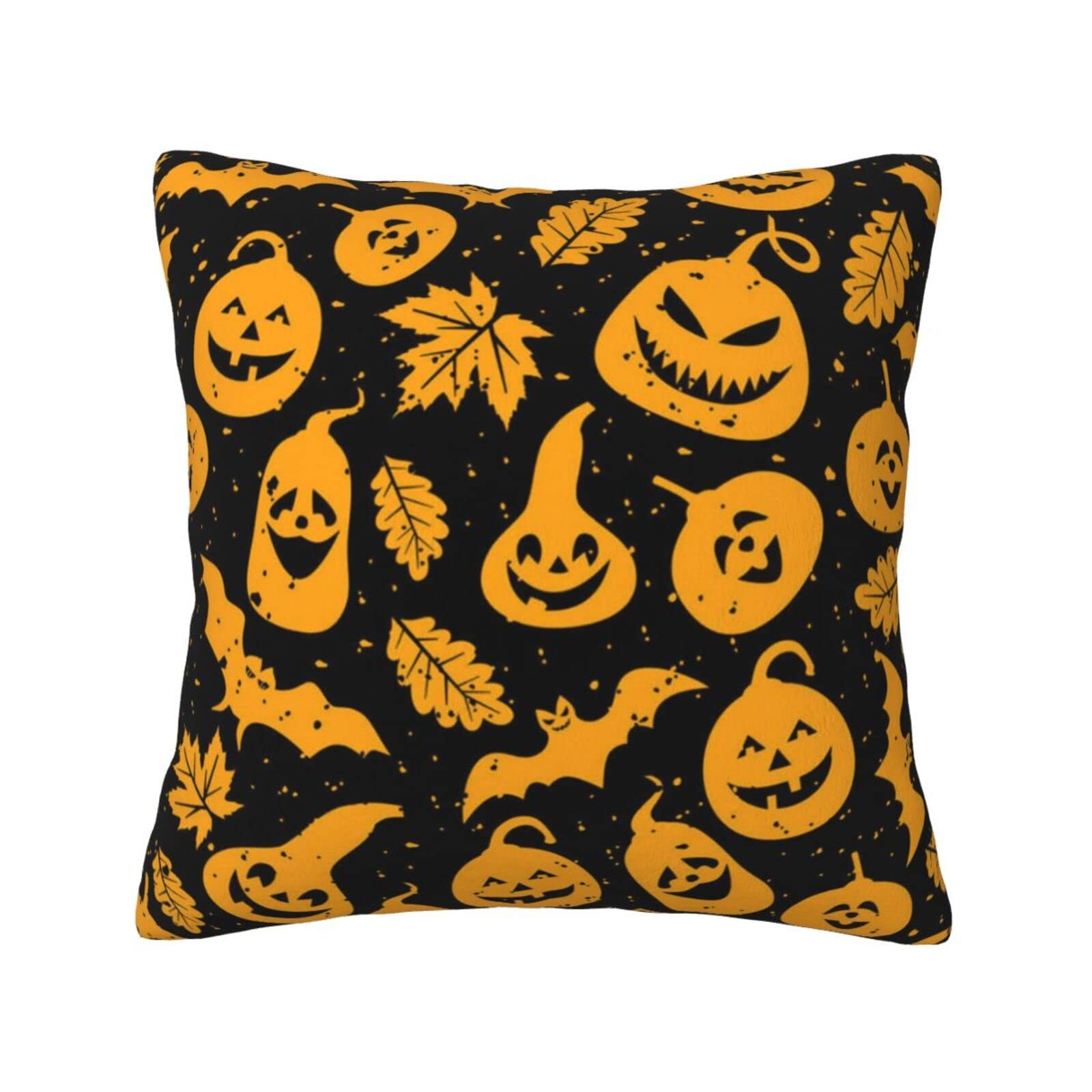 Halloween Pumpkin Bats Throw Pillow Cover - 18x18 Inch Square Decorative Cushion Cover for Sofa, Couch & Bed - Spooky Home Decor for Halloween Party & Fall Season