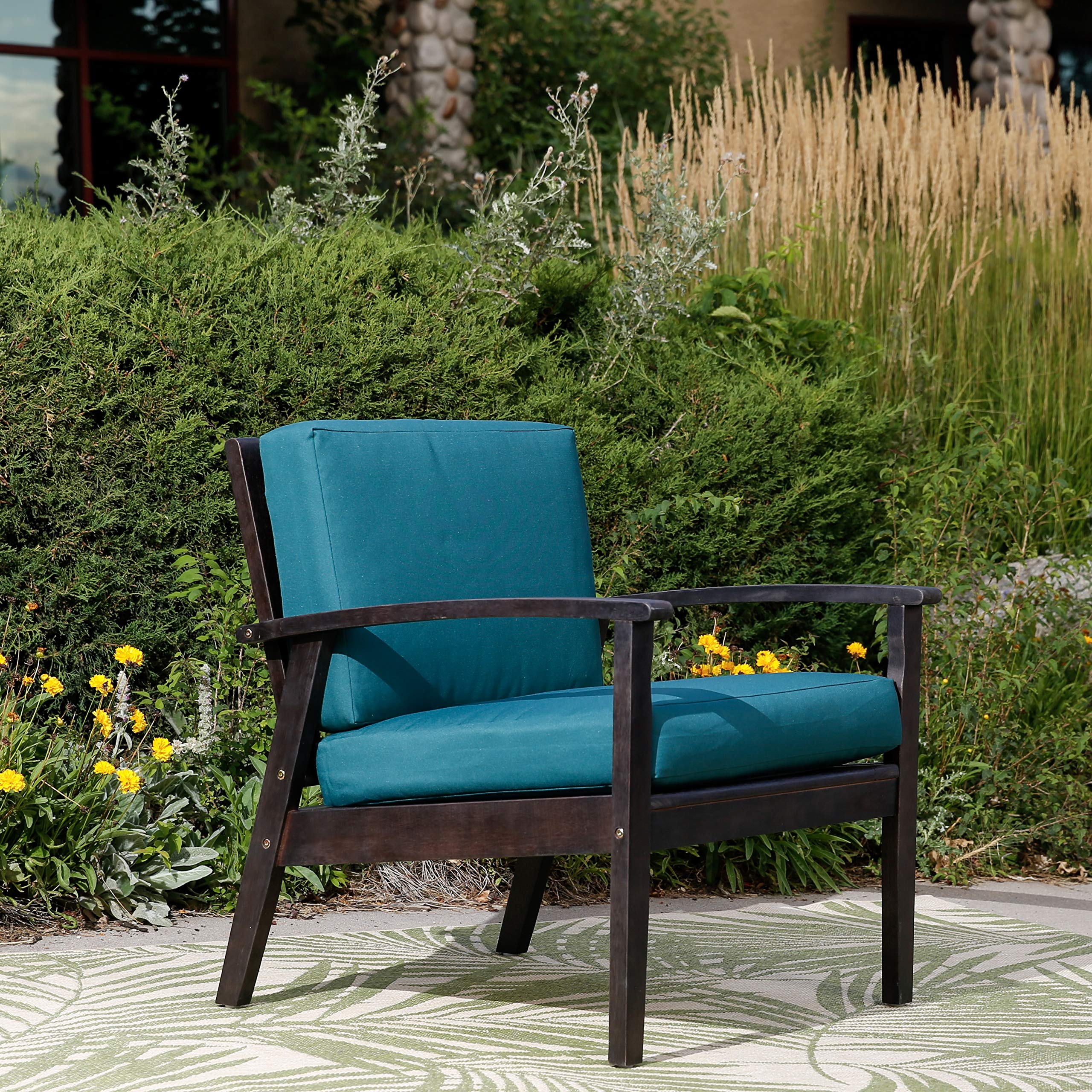 DTY Outdoor Living Longs Peak Deep Seat Eucalyptus Chair - Espresso Finish with Dark Green Cushions | Patio, Garden, Deck & Backyard Furniture for Relaxing Outdoors