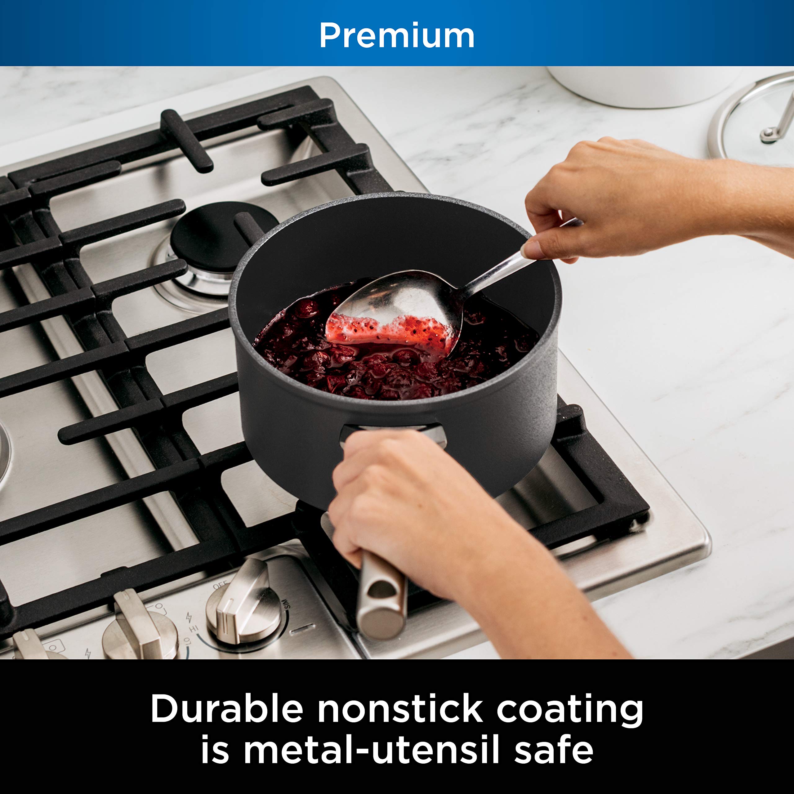 Ninja Foodi NeverStick Premium 3.5-Quart Saucepan with Glass Lid - Hard-Anodized Nonstick Cookware, Oven Safe to 500°F, Durable & Scratch-Resistant, Slate Grey - Perfect for Boiling, Simmering, and Cooking Sauces, Pasta, and Vegetables