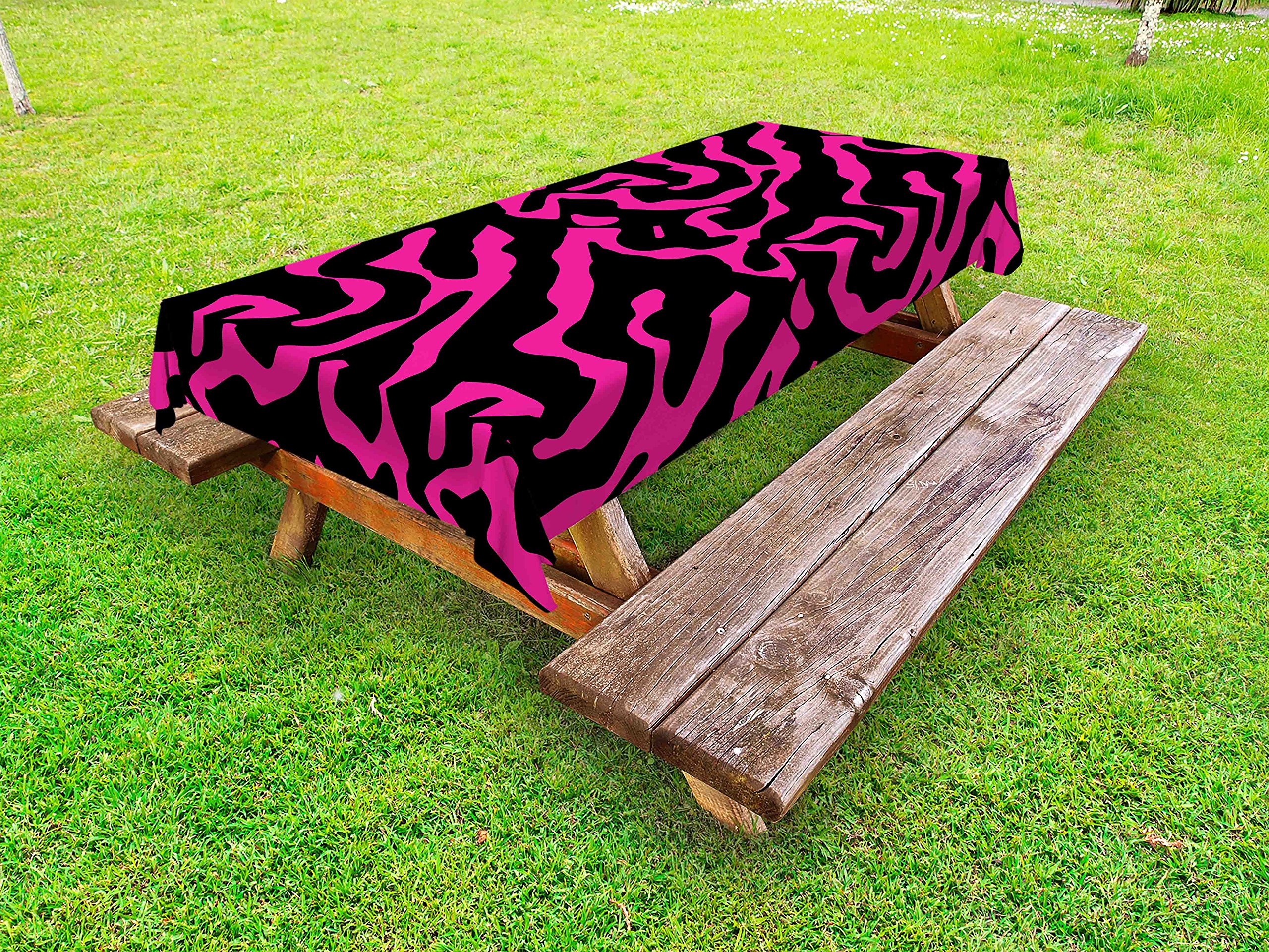 Ambesonne Pink Zebra Print Outdoor Tablecloth - Waterproof Washable Picnic Table Cover 58x120 Inches - Stylish Zebra Stripes Design for Patio, Garden Party, BBQ & Outdoor Dining - Magenta & Black Retro Savannah Theme