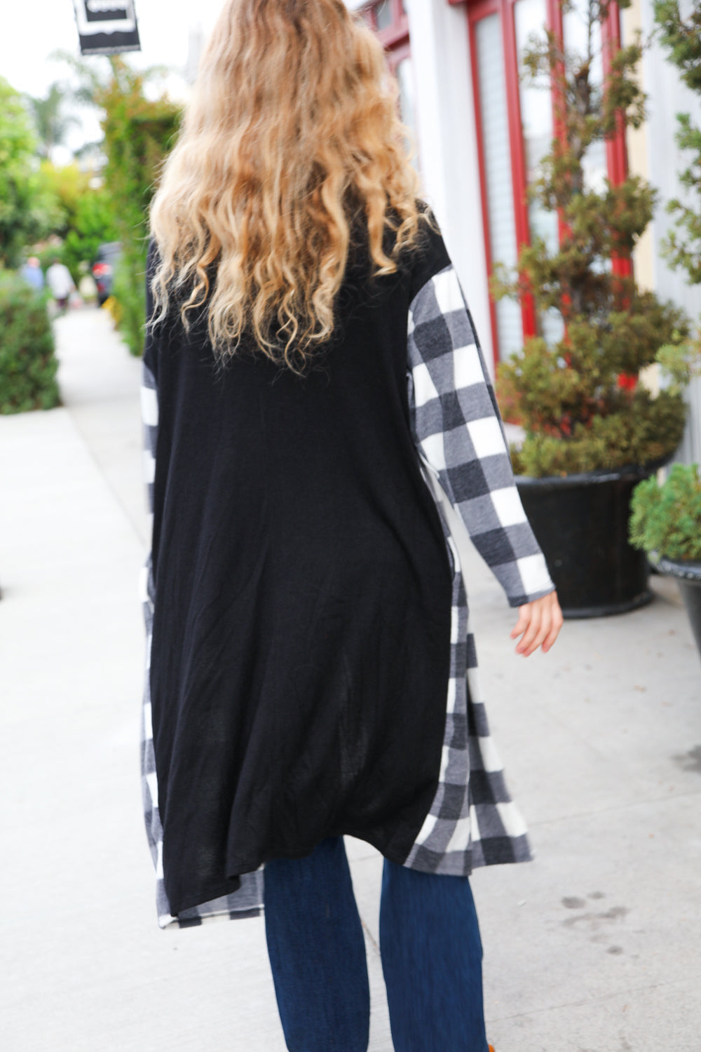 Black Buffalo Plaid Hacci Cardigan for Women - Soft & Cozy Oversized Sweater | Perfect for Fall & Winter Outfits, Casual Wear, and Layering