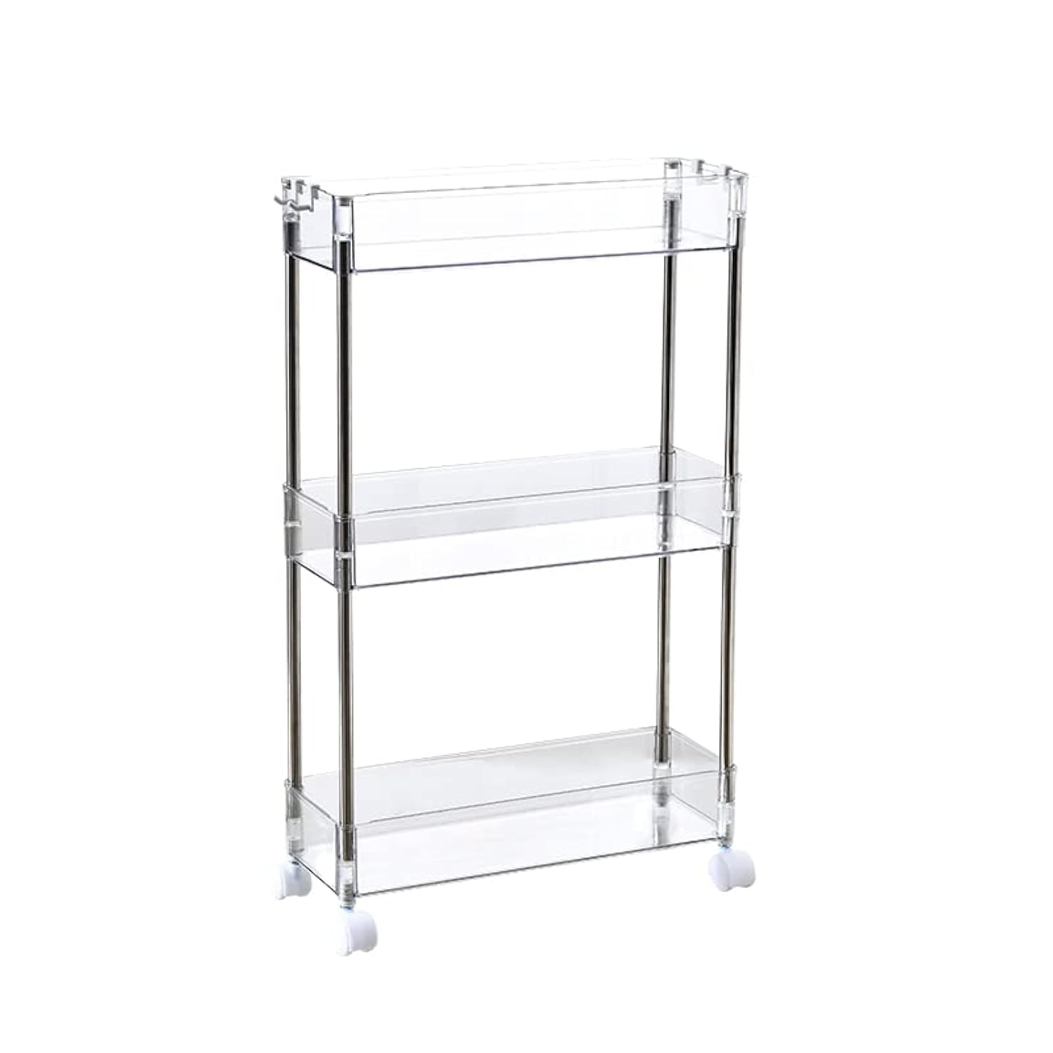 Chris.W 3-Tier Slim Storage Cart with Wheels - Clear Rolling Bathroom & Kitchen Organizer, Mobile Shelving Utility Cart for Small Spaces, Laundry, Office (5.2