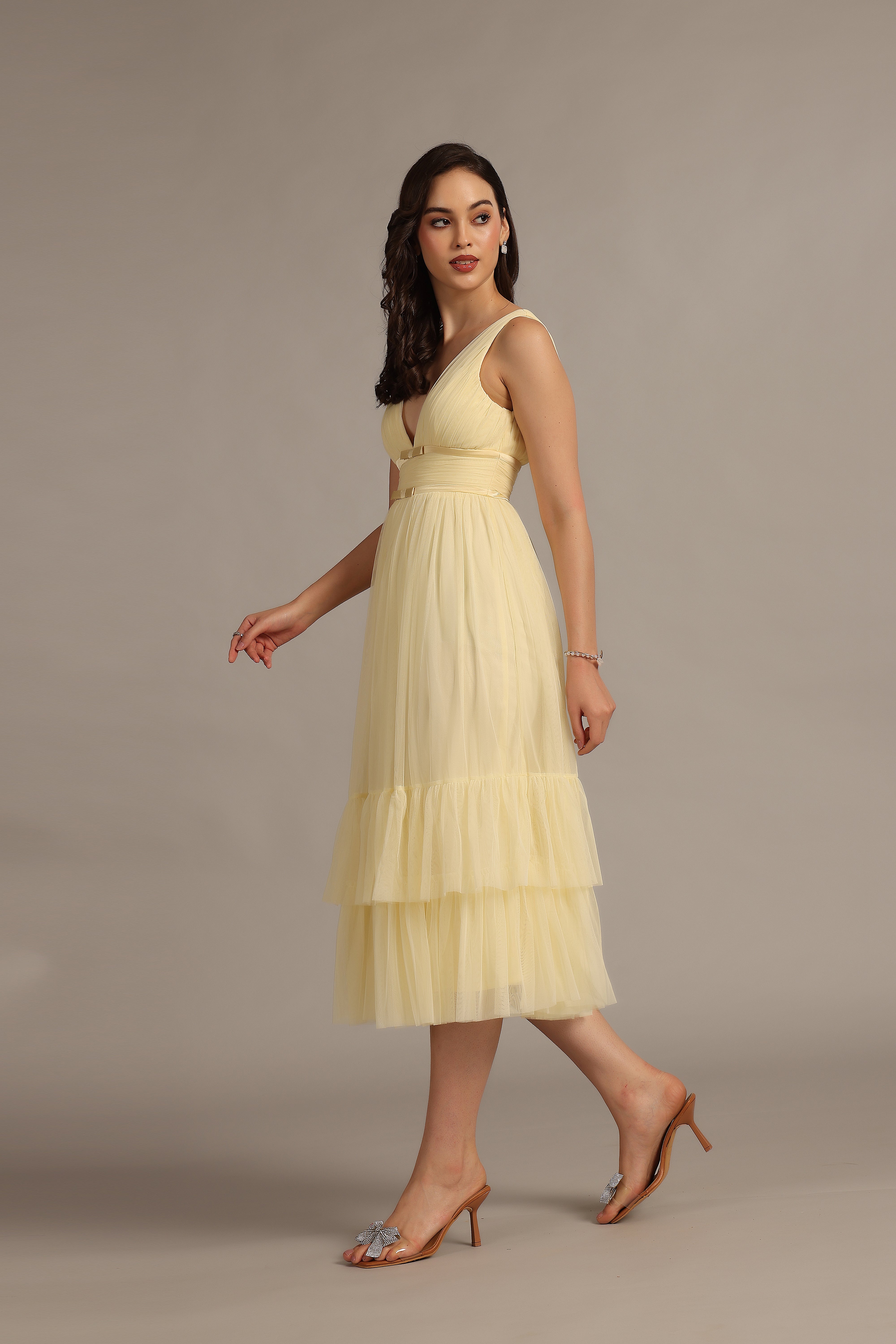 Nymeria Floral Midi Dress in Buttercup Yellow - Perfect for Spring Weddings & Garden Parties
