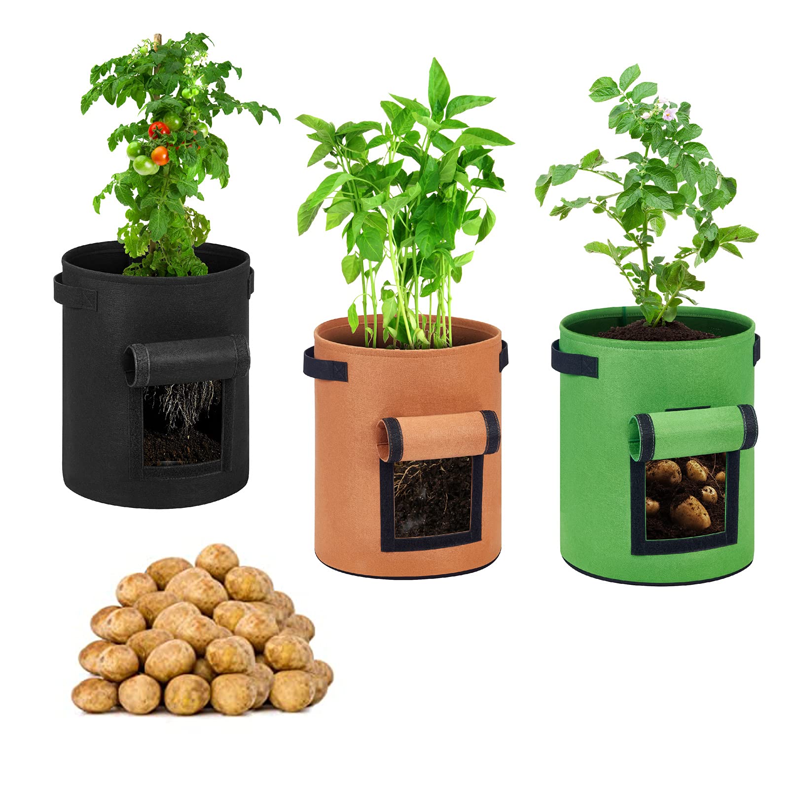 Yifnny 3 Pack 7 Gallon Potato Grow Bags - Breathable Non-Woven Fabric Planters with Handles for Potatoes, Carrots, Vegetables - Ideal for Home Gardening, Balcony Planting & Urban Farming (3 Pack)