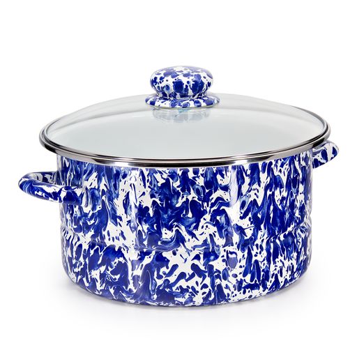 6 Quart Stock Pot with Cobalt Blue Swirl Design - Premium Stainless Steel Cooking Pot for Soups, Stews & Pasta - Perfect for Home Chefs & Large Family Meals