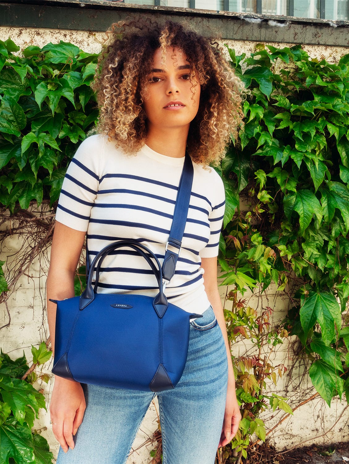 Stylish Navy Blue Apple Skin & Nylon Crossbody Shoulder Bag for Women - Perfect for Work, Travel and Everyday Use