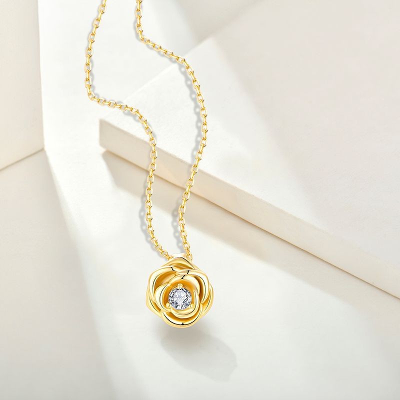 Golden Rose Pendant Necklace for Women - 14K Gold Plated Rose Flower Jewelry Gift for Her - Perfect for Valentine's Day, Anniversary & Special Occasions