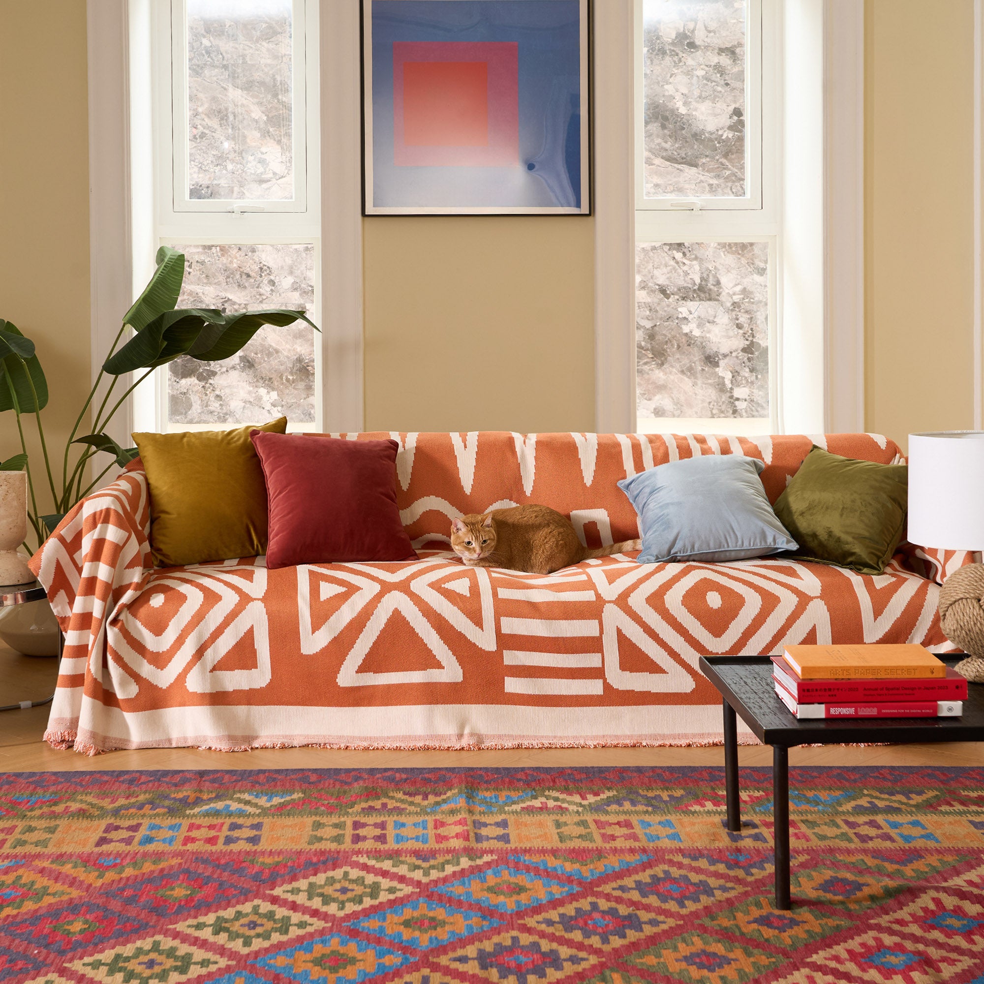 Stylish Geometric Boho Sofa Cover - Modern Bohemian Couch Slipcover for Living Room, Bedroom & Dorm Decor