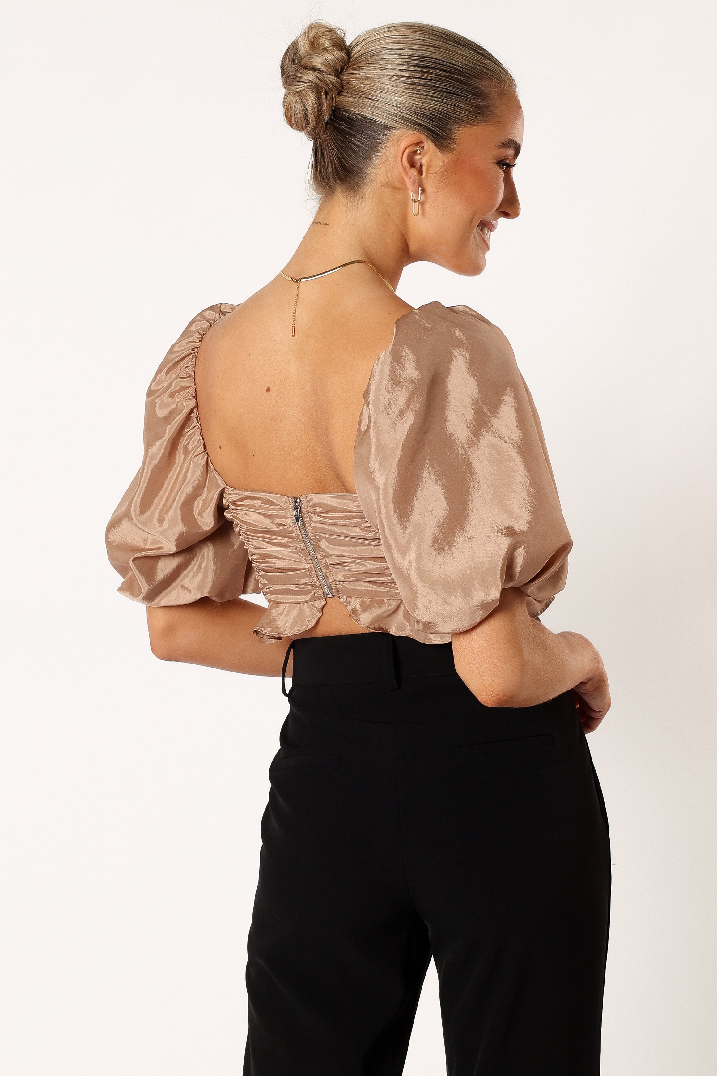Bessie Rosette Top Champagne - Elegant Women's Blouse for Party, Wedding & Special Occasions