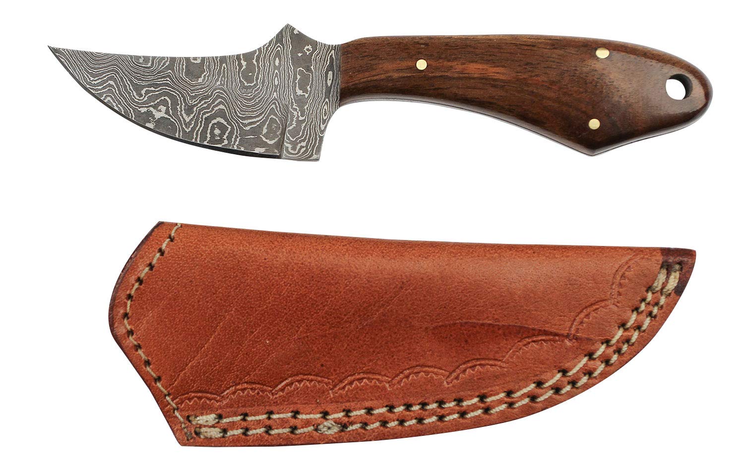 Elk Ridge ER-D1131WN Genuine Damascus Steel Fixed Blade Knife with Walnut Wood Handle - Hunting, Camping & Outdoor Survival Tool
