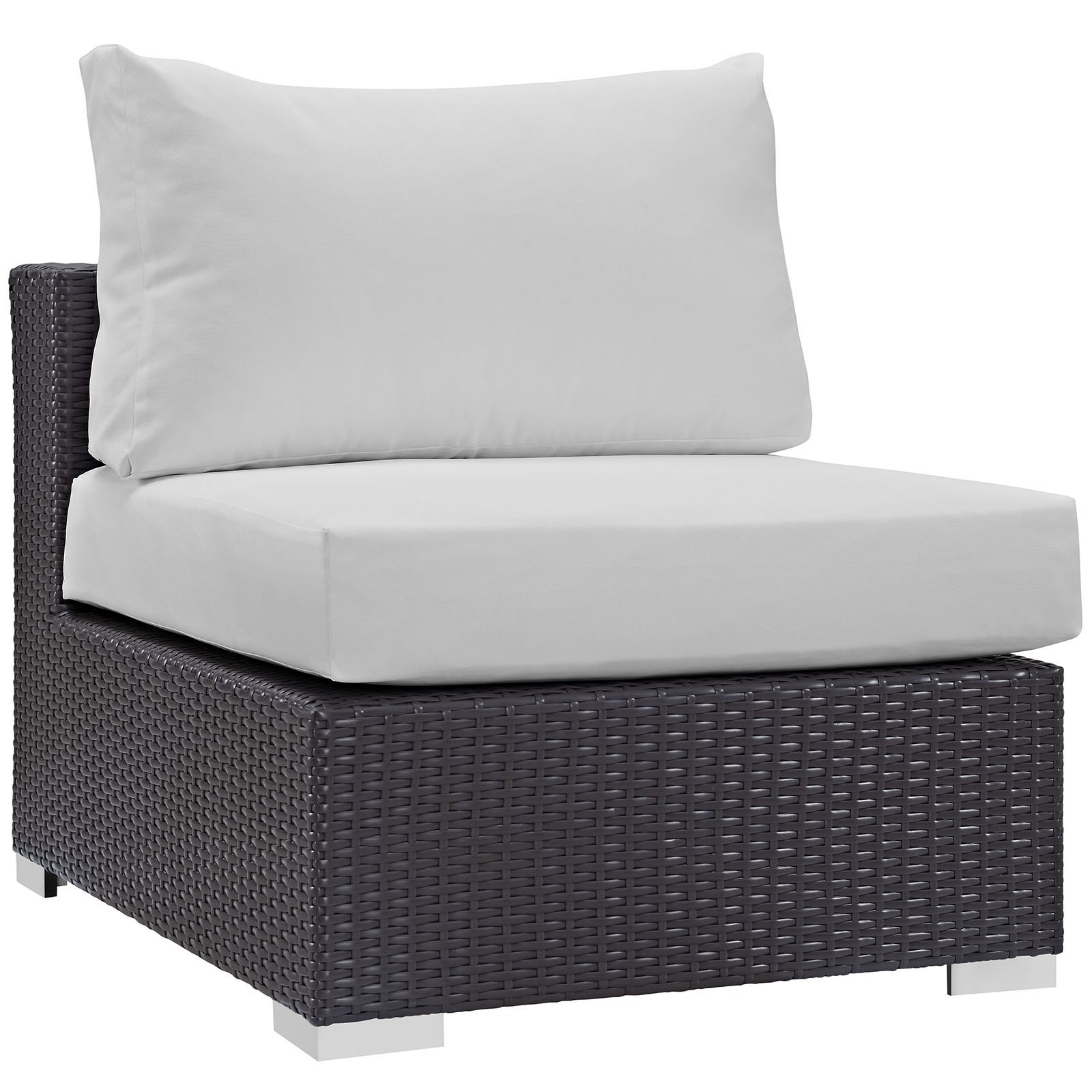 Modway Convene Wicker Rattan Outdoor Patio Sectional Sofa Armless Chair - Espresso & White - Perfect for Backyard, Poolside & Garden Relaxation