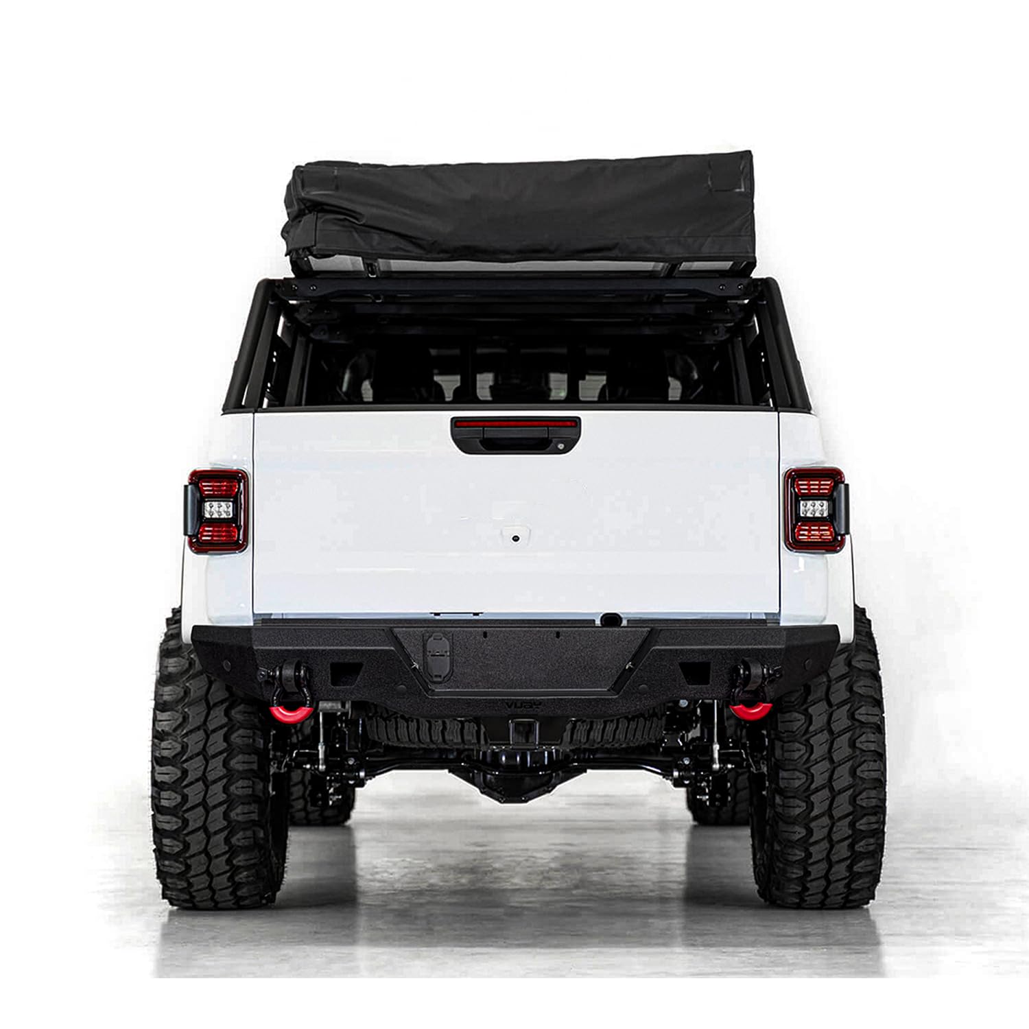 2020-2025 Jeep Gladiator JT Heavy-Duty Steel Rear Bumper with LED Lights & D-Rings - Black Textured Finish | Off-Road Protection & Towing Accessory
