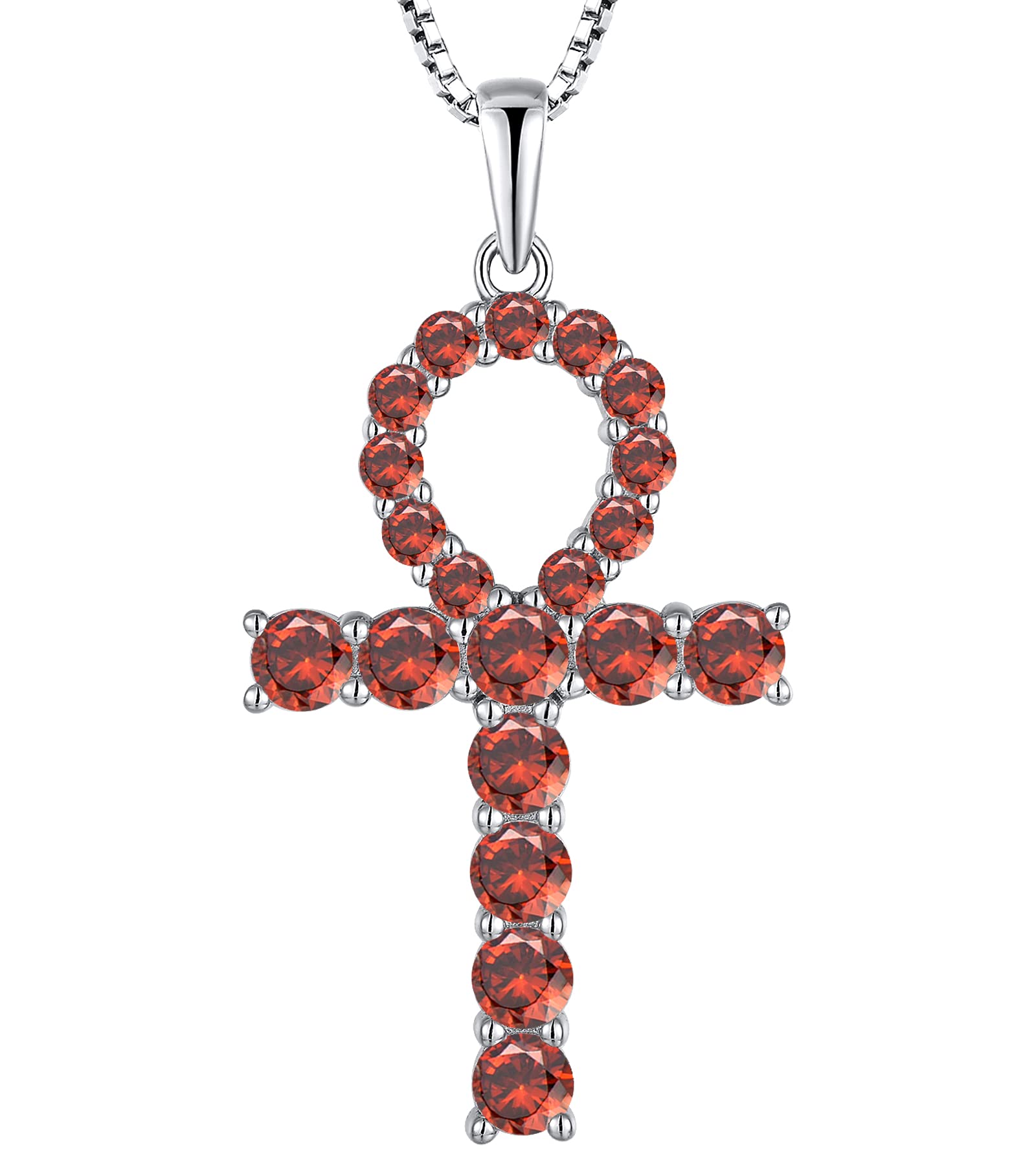 YL 925 Sterling Silver Women's Ankh Cross Necklace with Gemstones - Elegant Crucifix Pendant for Everyday Wear, Gift Giving & Spiritual Protection