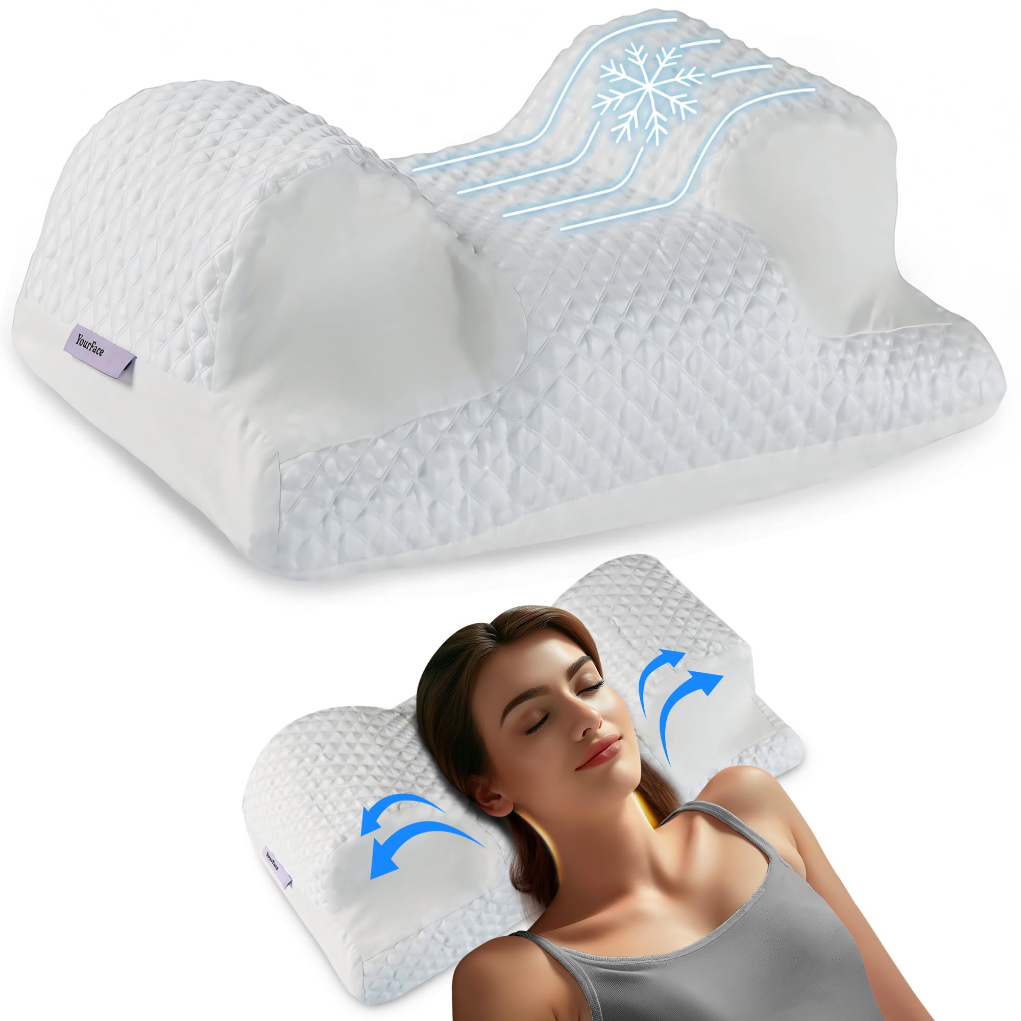 YourFacePillow - Orthopedic Memory Foam Pillow for Back Sleepers | Cervical Neck Support Pillow | Ergonomic Contour Design for Shoulder & Back Pain Relief | Cooling Breathable Cover | Perfect for Side & Back Sleepers to Reduce Wrinkles & Improve Sleep Quality