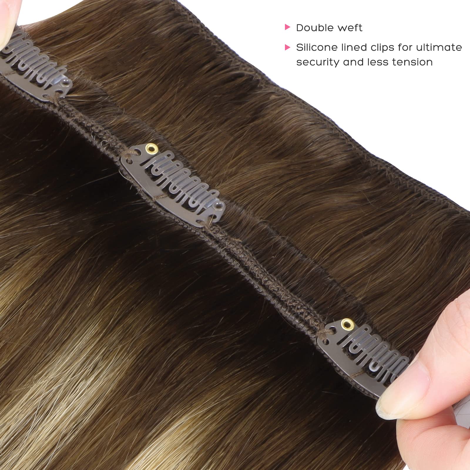 Marat Clip-In Human Hair Extensions 22 Inch 120g - Chocolate Brown to Dirty Blonde Straight Hair Extensions for Length & Volume | Perfect for Parties, Weddings & Daily Styling