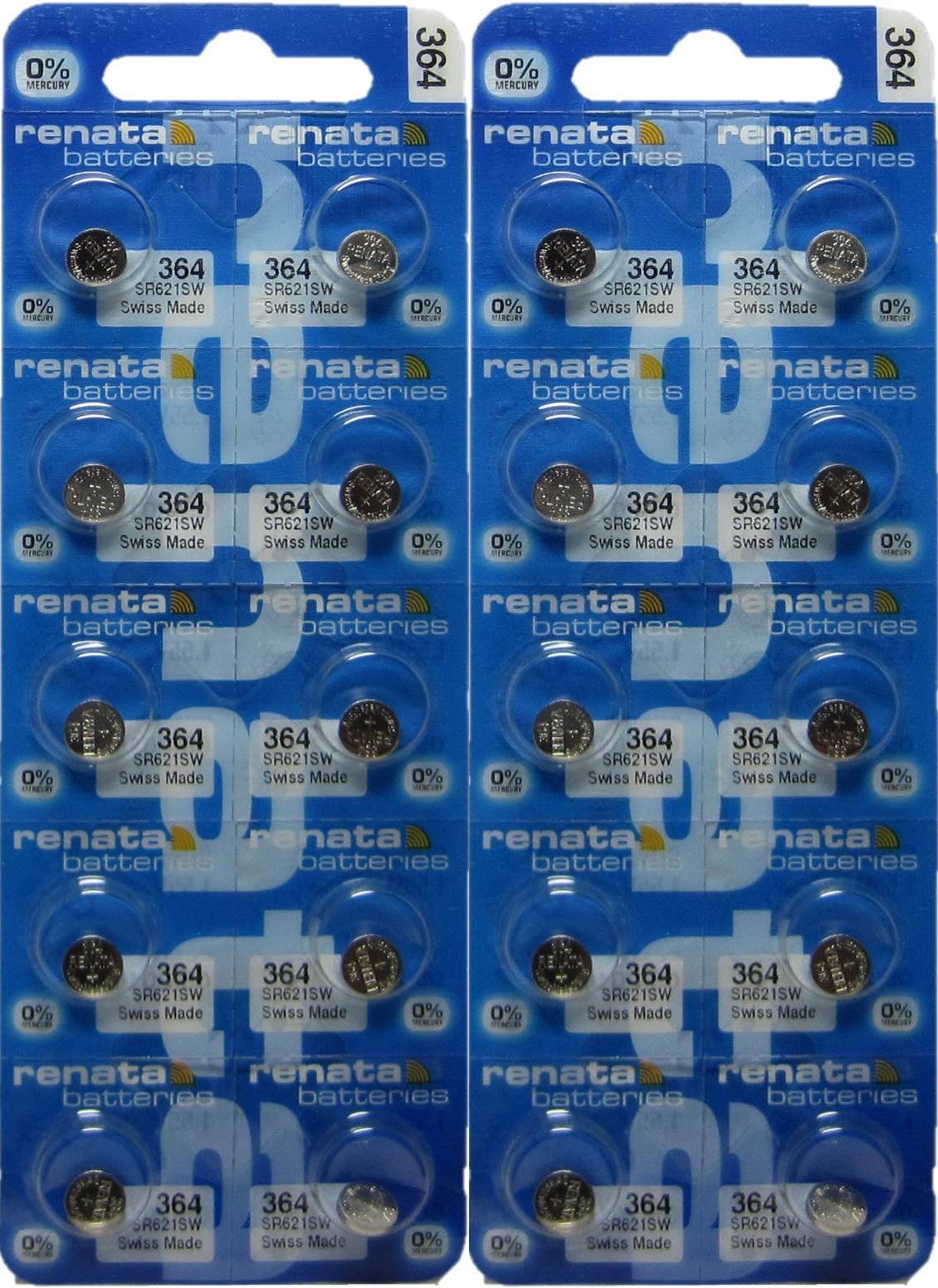 Renata 20 Silver Oxide 364 Zero Mercury Electronic Batteries - Long Lasting Power for Watches, Calculators & Medical Devices (Pack of 2)