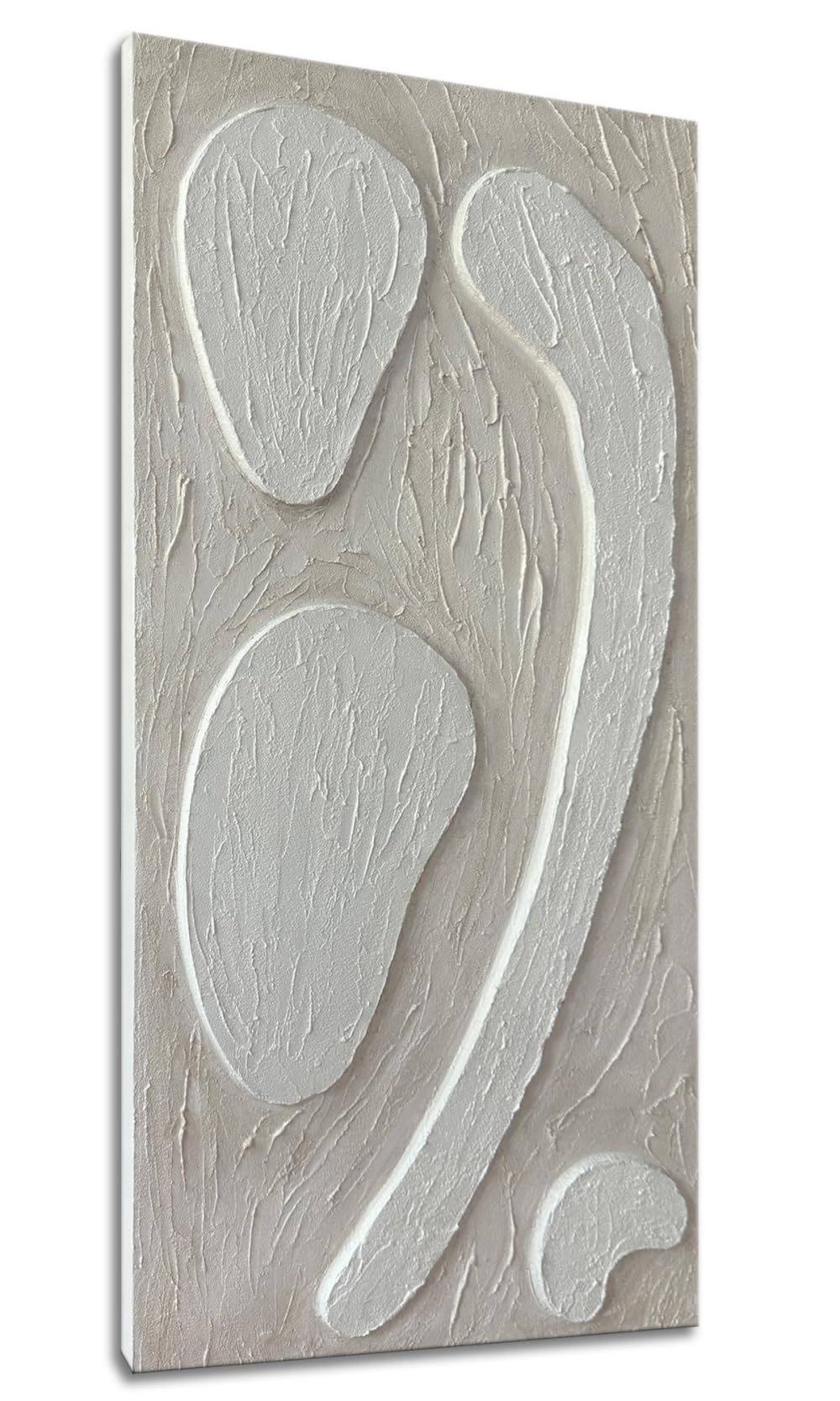 24x48 White Abstract Textured Canvas Wall Art - Hand Painted Contemporary Plaster Decor for Living Room, Bedroom & Office - Minimalist Vertical Modern Home Decor