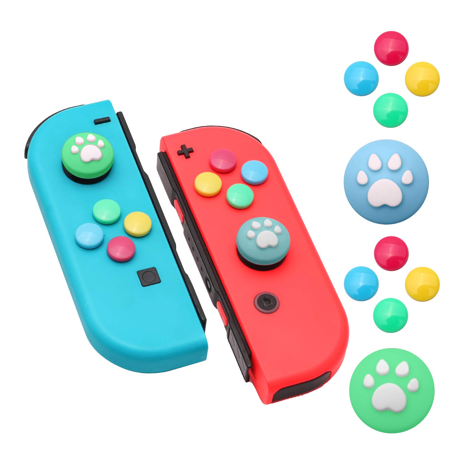 Nintendo Switch Joy-Con Thumb Grip Caps - Paw Print Button Cover Set for Switch/Switch OLED (Blue Green) | Ergonomic Gaming Accessories for Comfort & Control | Perfect for Long Gaming Sessions & Switch Lite Users