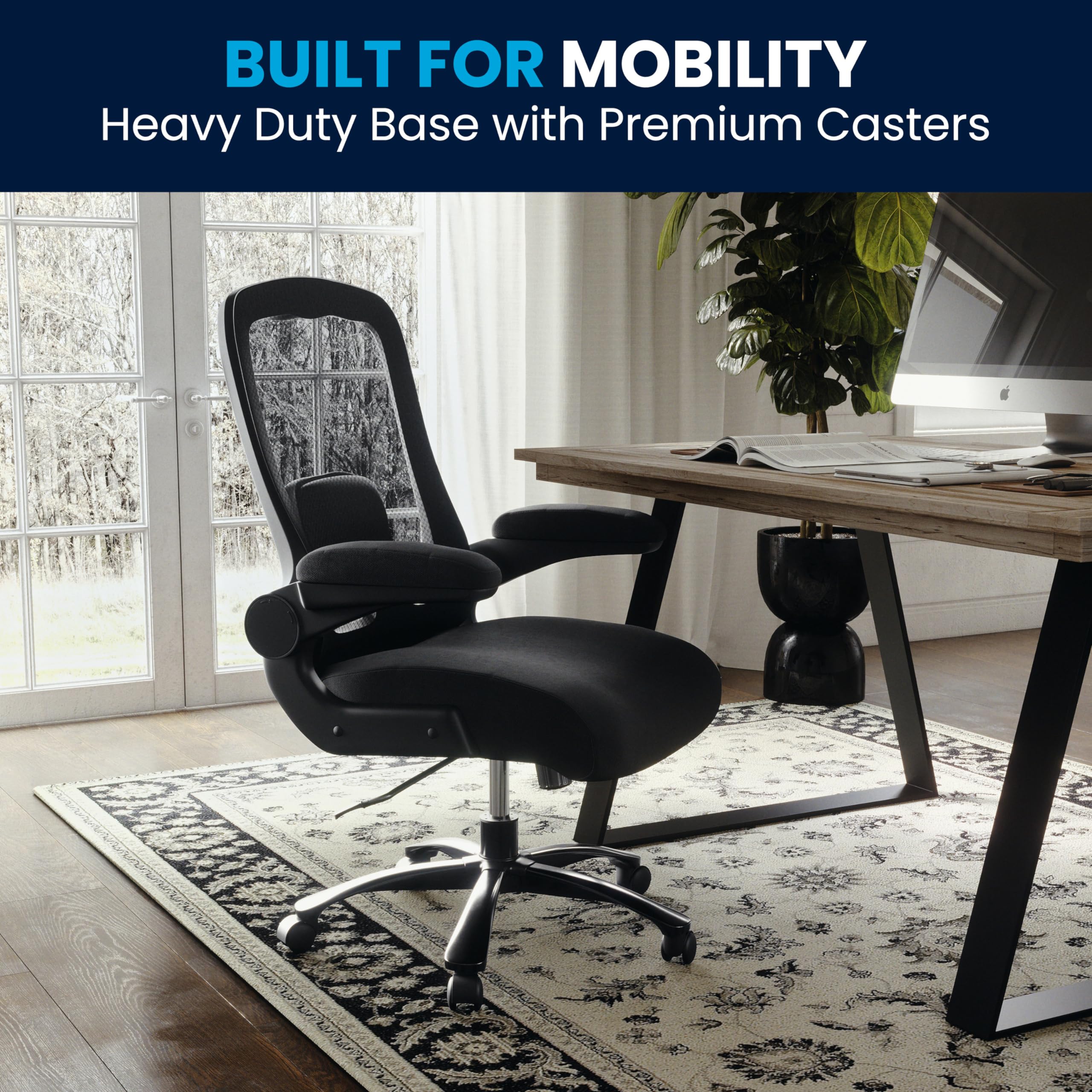 Flash Furniture Big & Tall Ergonomic Mesh Office & Gaming Chair with Lumbar Support, Adjustable Height & Flip-Up Armrests - Black - Perfect for Long Work Hours & Intense Gaming Sessions