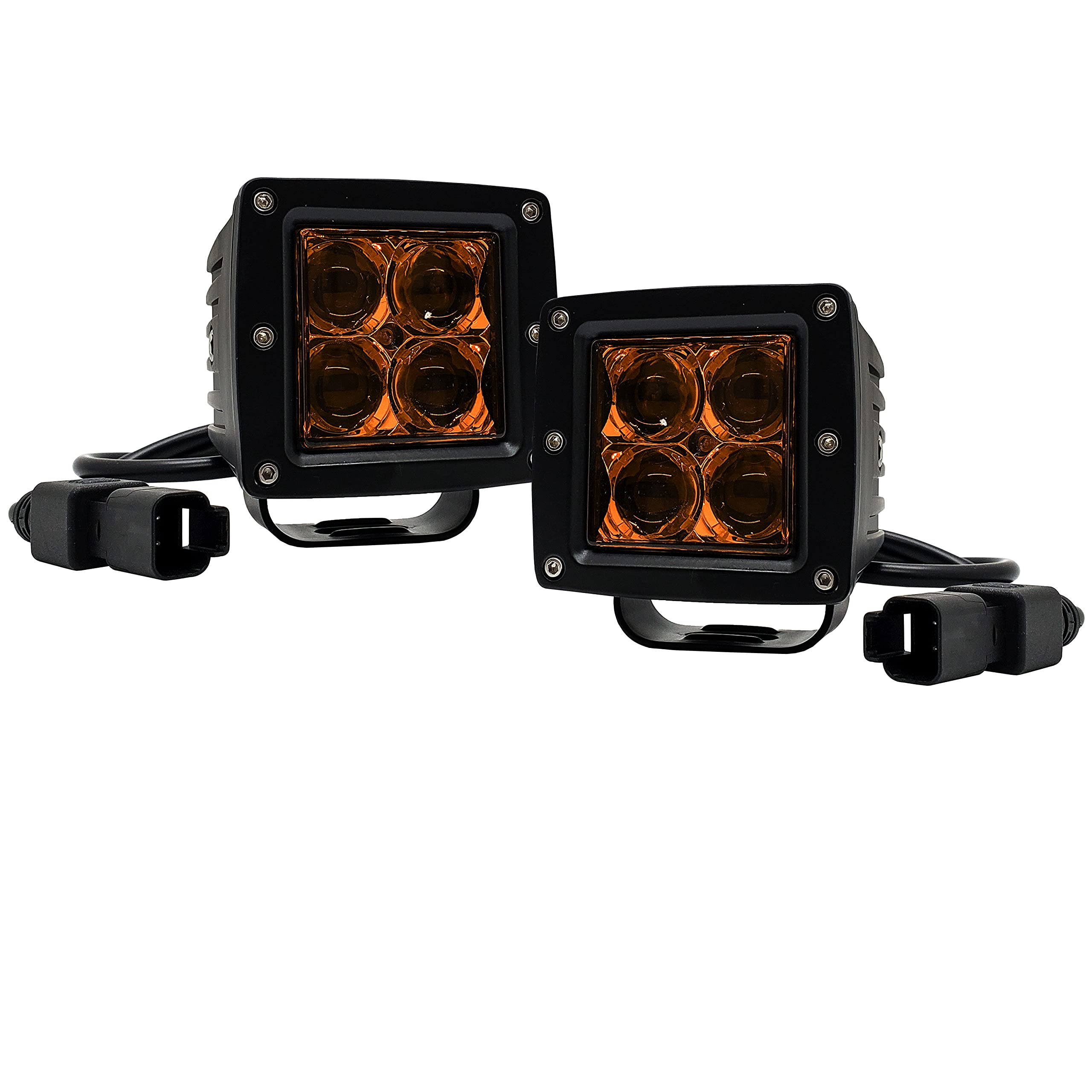 OZ-USA® 4D POD Spot Beam Amber Lens High-Intensity LED Yellow Lights - Fog, Dust & Snow Offroad Lights for ATV, Truck & Motorcycle - Perfect for Offroad Racing & Adventure Driving
