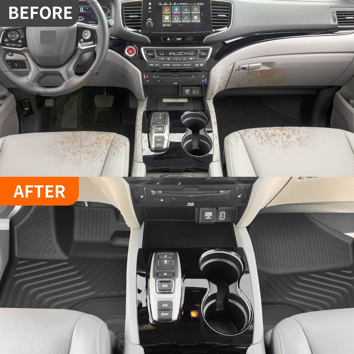 Custom Fit 2016-2022 Honda Pilot Cargo Liner & Floor Mats Set - 8 Seats Trunk Mat with Backrest Protector + All-Weather Floor Mats - Durable Non-Slip Car Accessories for SUV Interior Protection (Perfect for Road Trips, Camping & Family Travel)