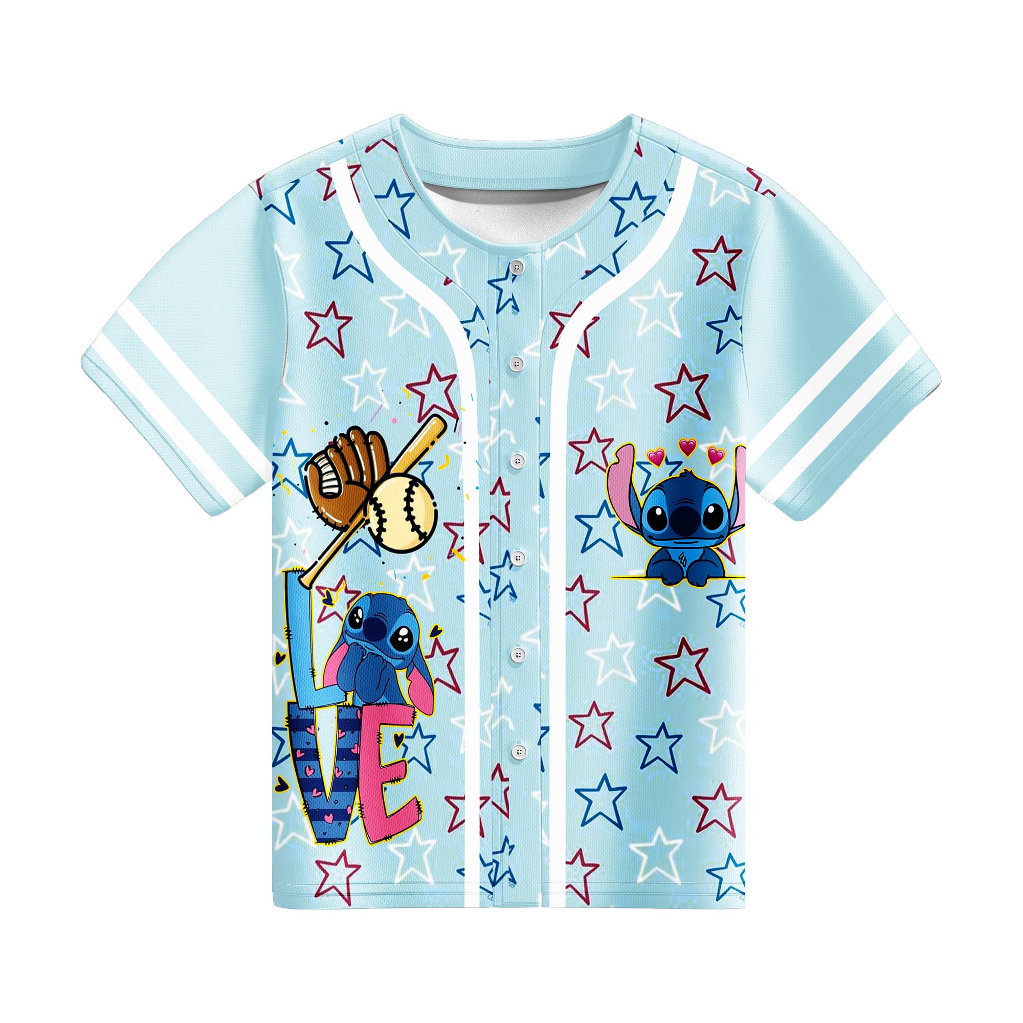 Girls Baseball Jersey Set - Cartoon Monster Print Softball Shirt & Shorts for Kids Ages 4-12 | Breathable Mesh Button Down Outfit for Little League Games & Casual Play