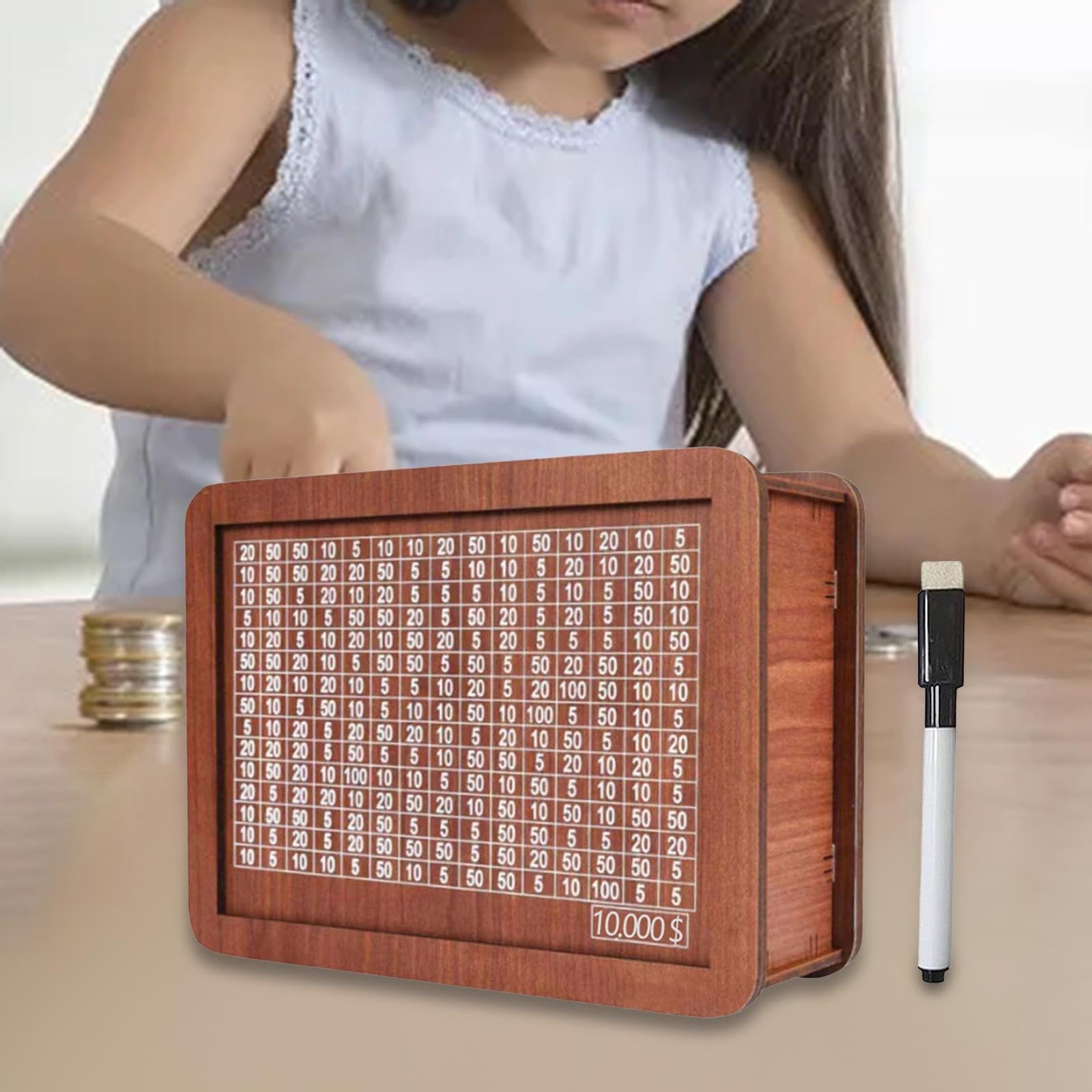10000 Dollar Wooden Cash Vault Savings Box - Money Saving Challenge Box for Adults with Target Numbers - Perfect for Cash Gifts, Budgeting & Financial Goals (Cash Saver, Money Box, Cashbox)