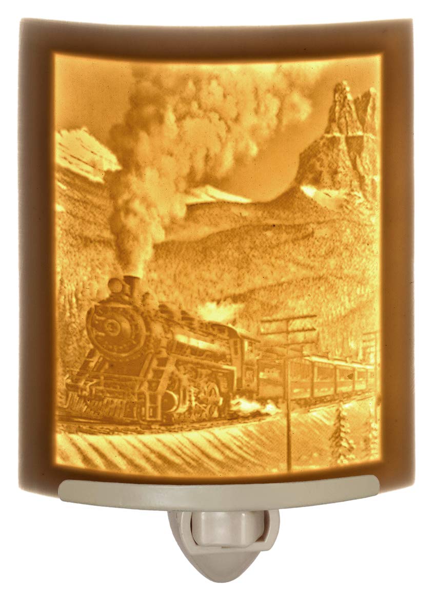Porcelain Lithophane Steam Train Night Light - Railroad Themed Plug-in Wall Decor for Nursery, Bedroom, Kitchen, Bathroom & Hallway | Perfect for Kids' Rooms, Home Theater Accent Lighting & Train Enthusiast Gifts