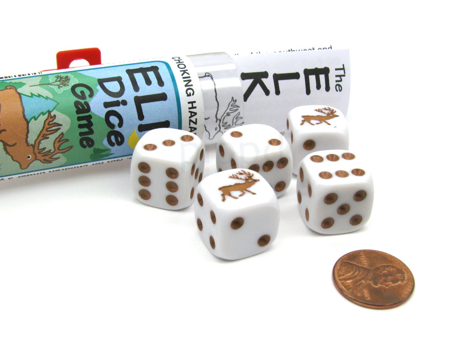 Koplow Games Elk Dice Set - 5 Dice with Travel Tube & Instructions - Fun Family Board Game for Camping, Parties & Travel