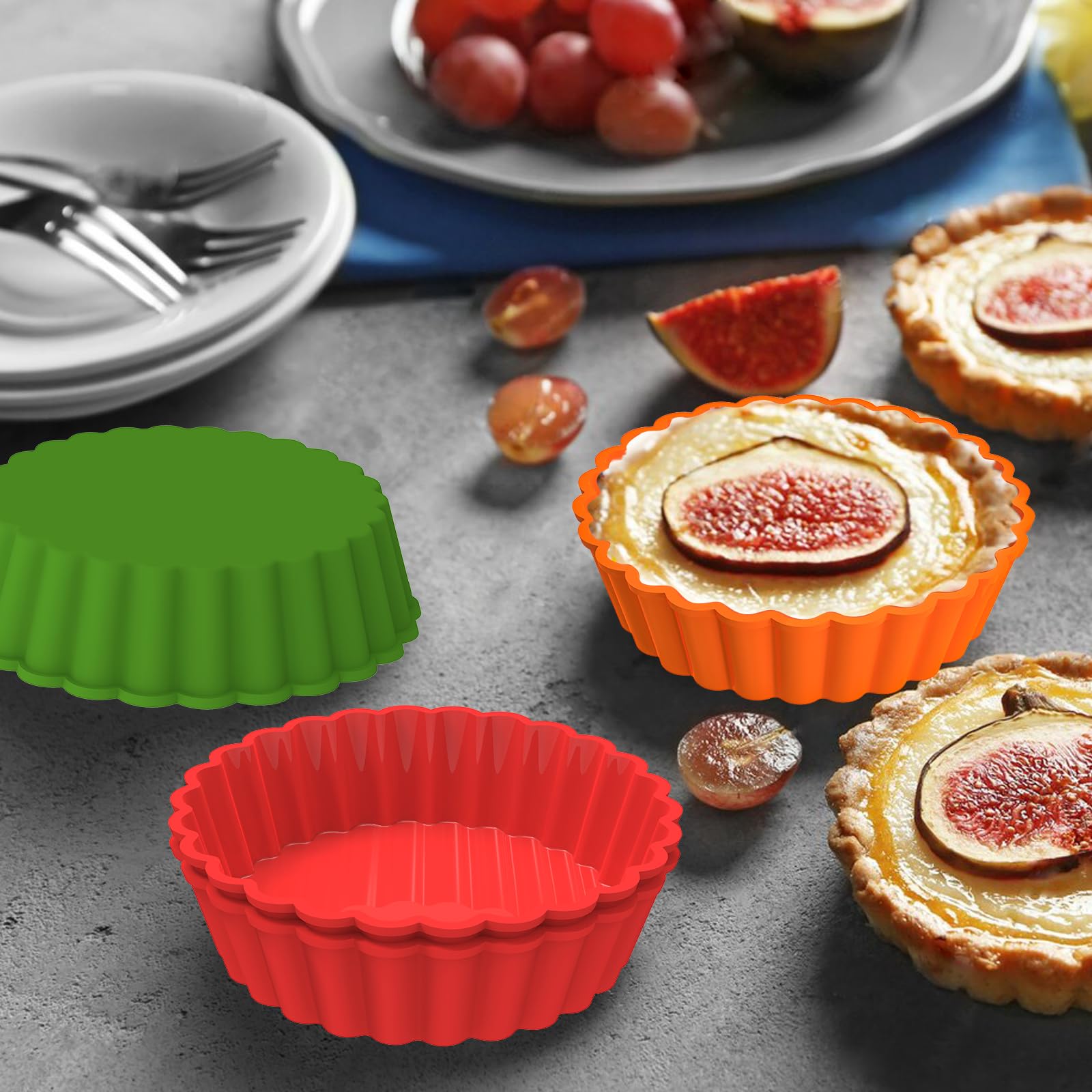 Webake 4 Inch Silicone Mini Tart Pan - Non-Stick Mini Quiche Molds, Small Pie Baking Pan for Tarts, Cupcakes & Desserts (Pack of 8) - Perfect for Home Baking, Party Treats & Holiday Cooking